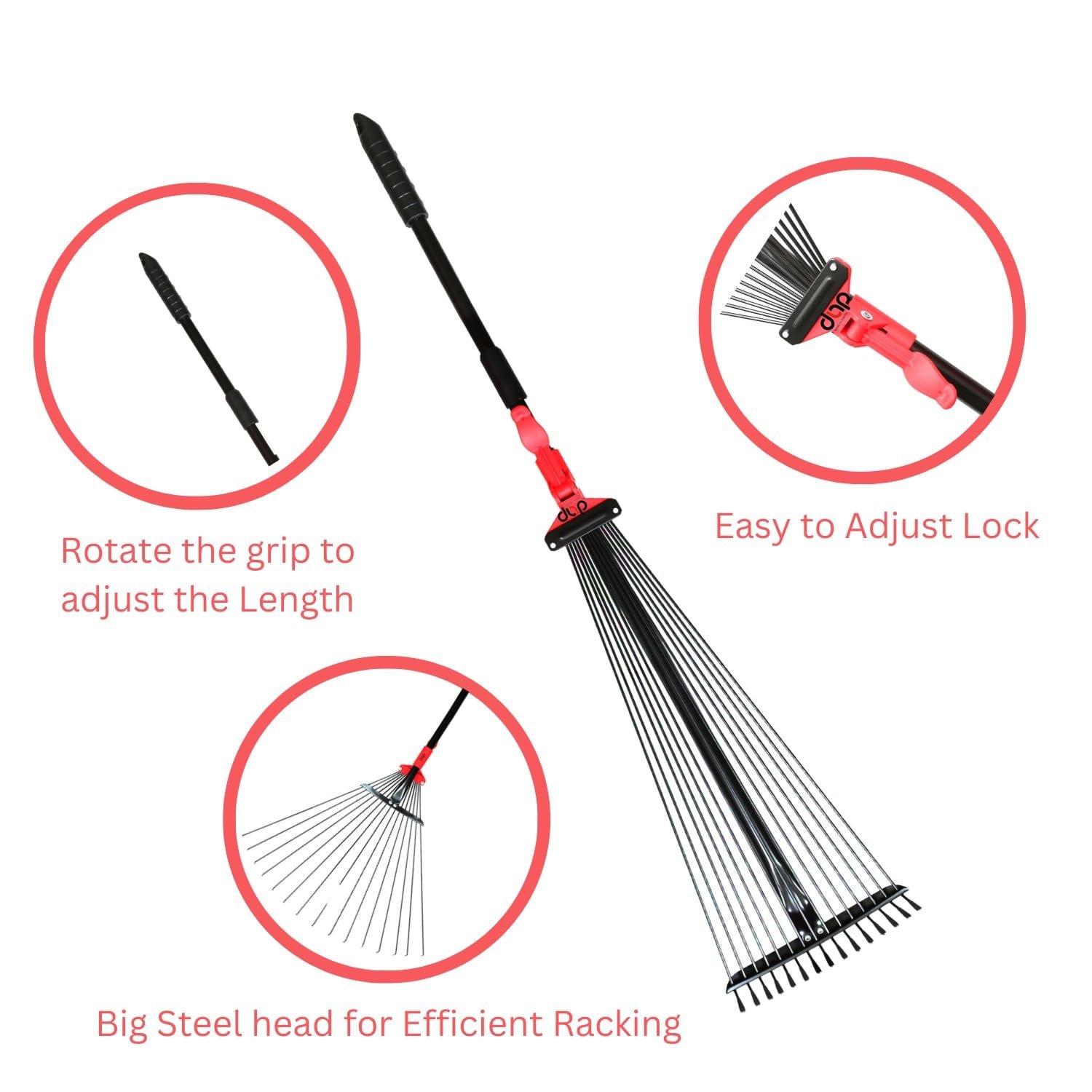 DAP Telescopic Metal Rake, 31 to 64 Inch Adjustable Expanding Handle Rake for Quick Clean Up of Lawn and Yard, Garden Leaf Rake and Roof | Garden Broom with Long Handle for Leaves - Image 8