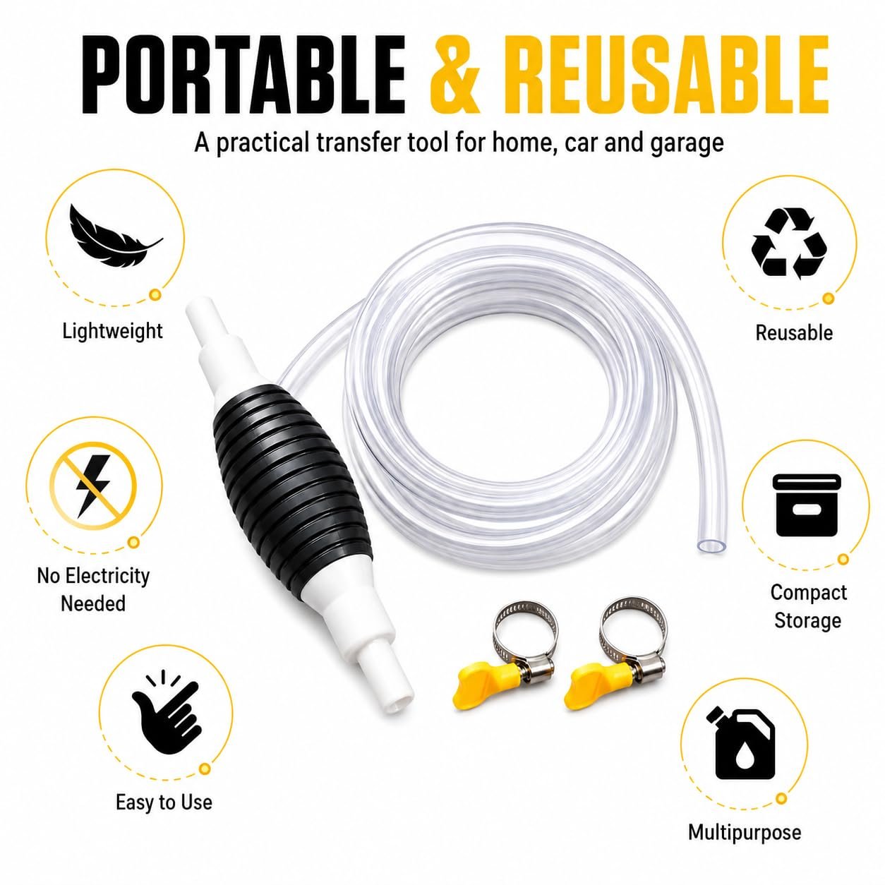 Fuel Transfer Pump Kit, High Flow Siphon Hand Oil Pump Portable Manual Car Fuel Transfer Pump for Petrol Diesel Oil Liquid Water Fish Tank Pump Portable High Flow Fuel Transfer Pump Kit with 2M Hose - Image 8