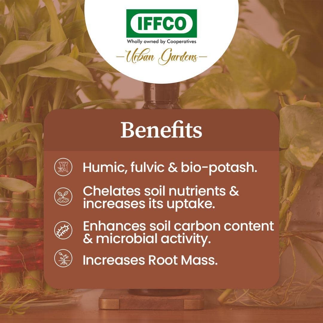 IFFCO Urban Gardens - Humic Secret - 200 ML - Humic Acid + Fulvic Acid + Bio-Potash - Organic Liquid Fertilizer for Plants, Soil Conditioner & Root Growth Promoter - 100% Water Soluble - Image 4