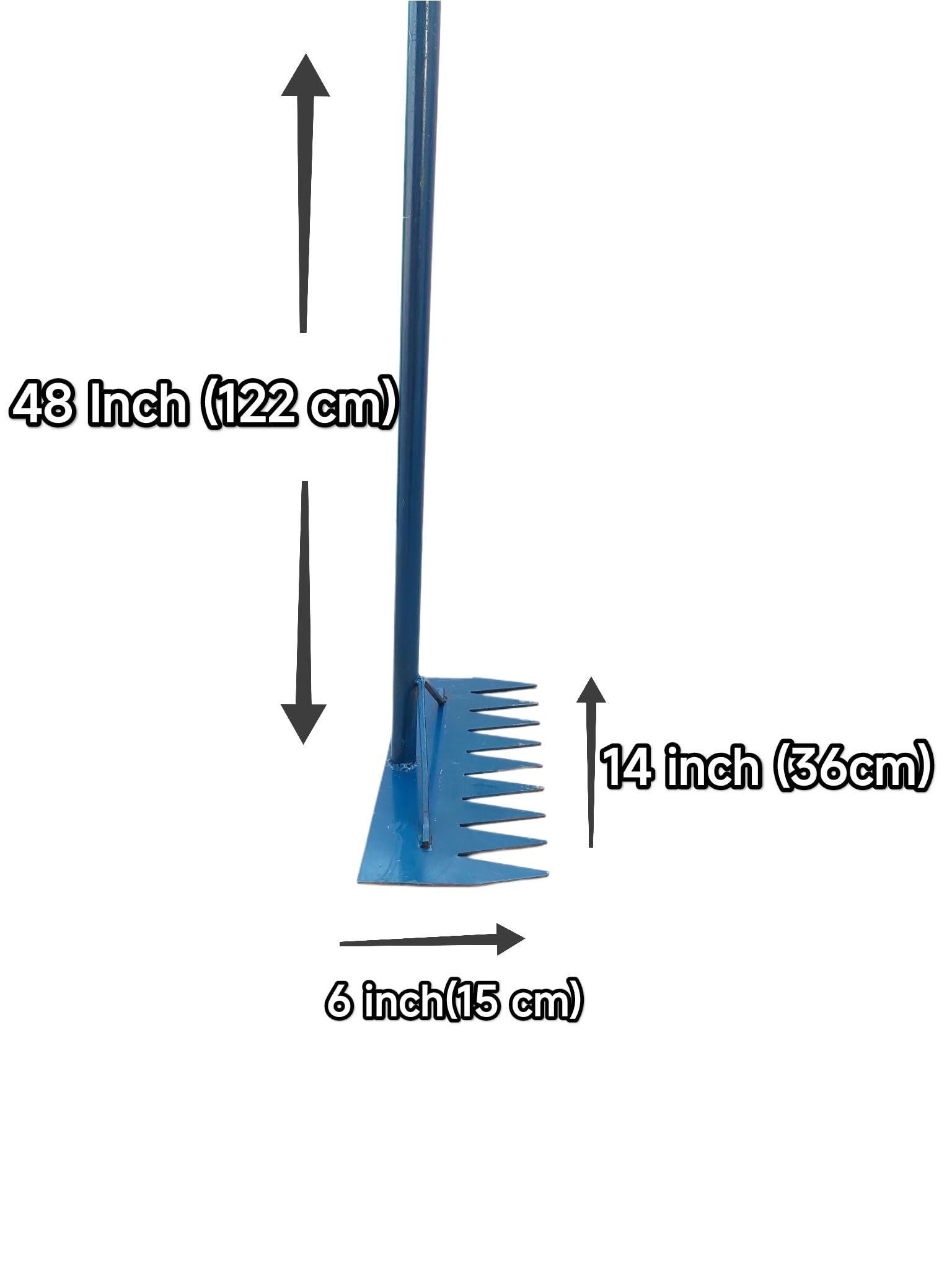 Shree Somgiri Heavy Duty Iron Garden Rake with 4 FT Long Iron Handle Wide Sharp Iron Teeth -14 inch for Efficient Lawn & Yard Clean-up Multi-Purpose Garden Tool for Soil Leveling, Leaf Raking - Image 2
