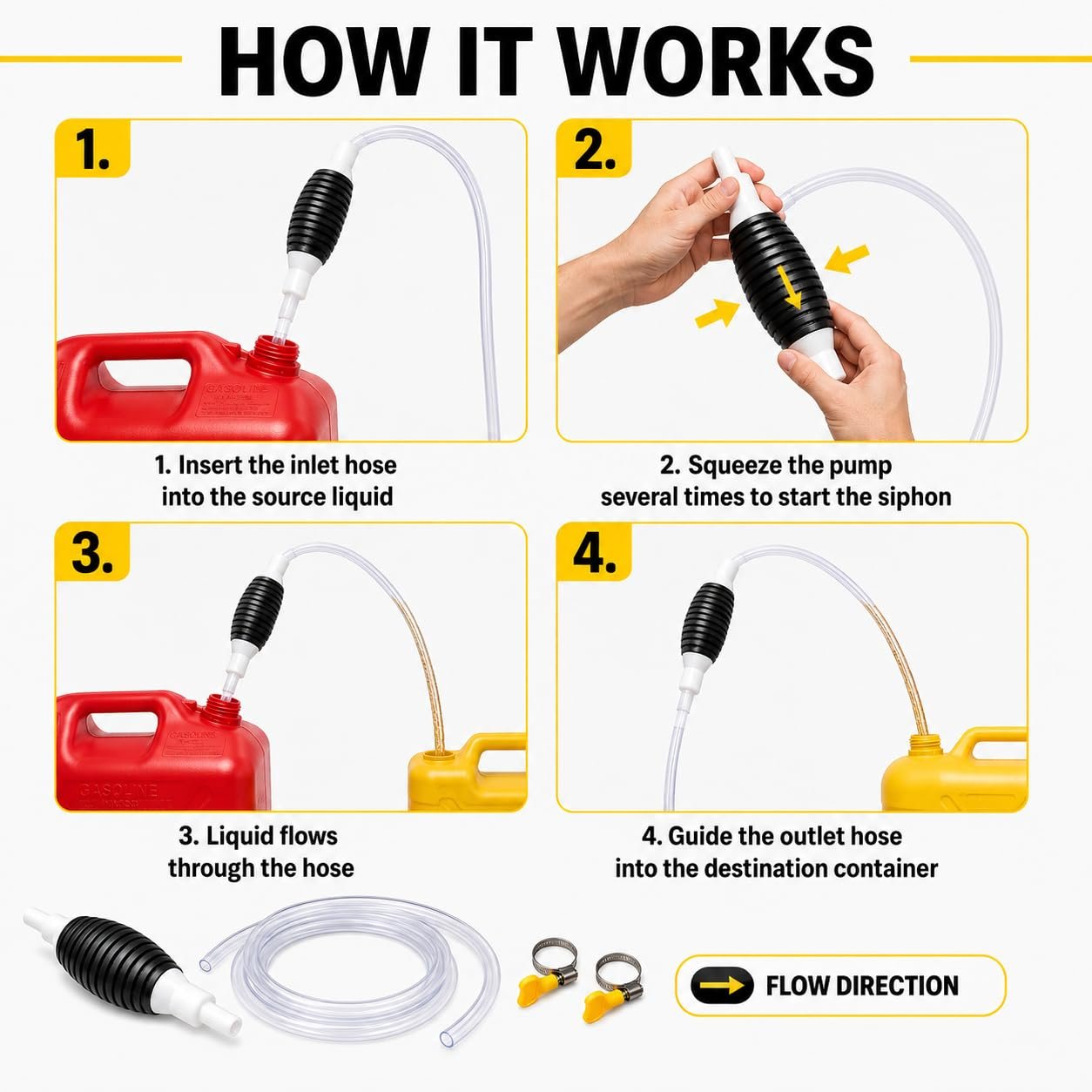Fuel Transfer Pump Kit, High Flow Siphon Hand Oil Pump Portable Manual Car Fuel Transfer Pump for Petrol Diesel Oil Liquid Water Fish Tank Pump Portable High Flow Fuel Transfer Pump Kit with 2M Hose - Image 3