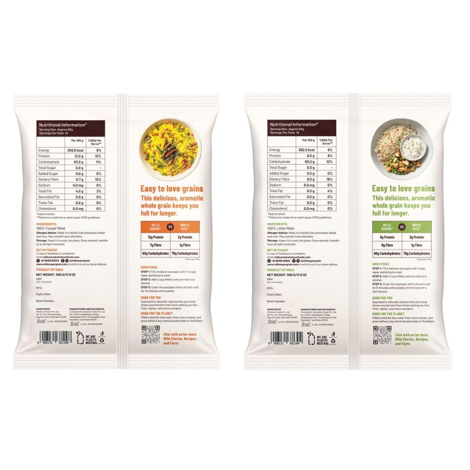 Mille Grains Combo | Foxtail, Little, Kodo and Barnyard Millet | Unpolished, Toasted, No Soaking Required | Ideal for Fasting | Rice Replacement | High Fibre and Plant Protein | Gluten Free | Cooks in 10 minutes, 500 g X 4 - Image 5