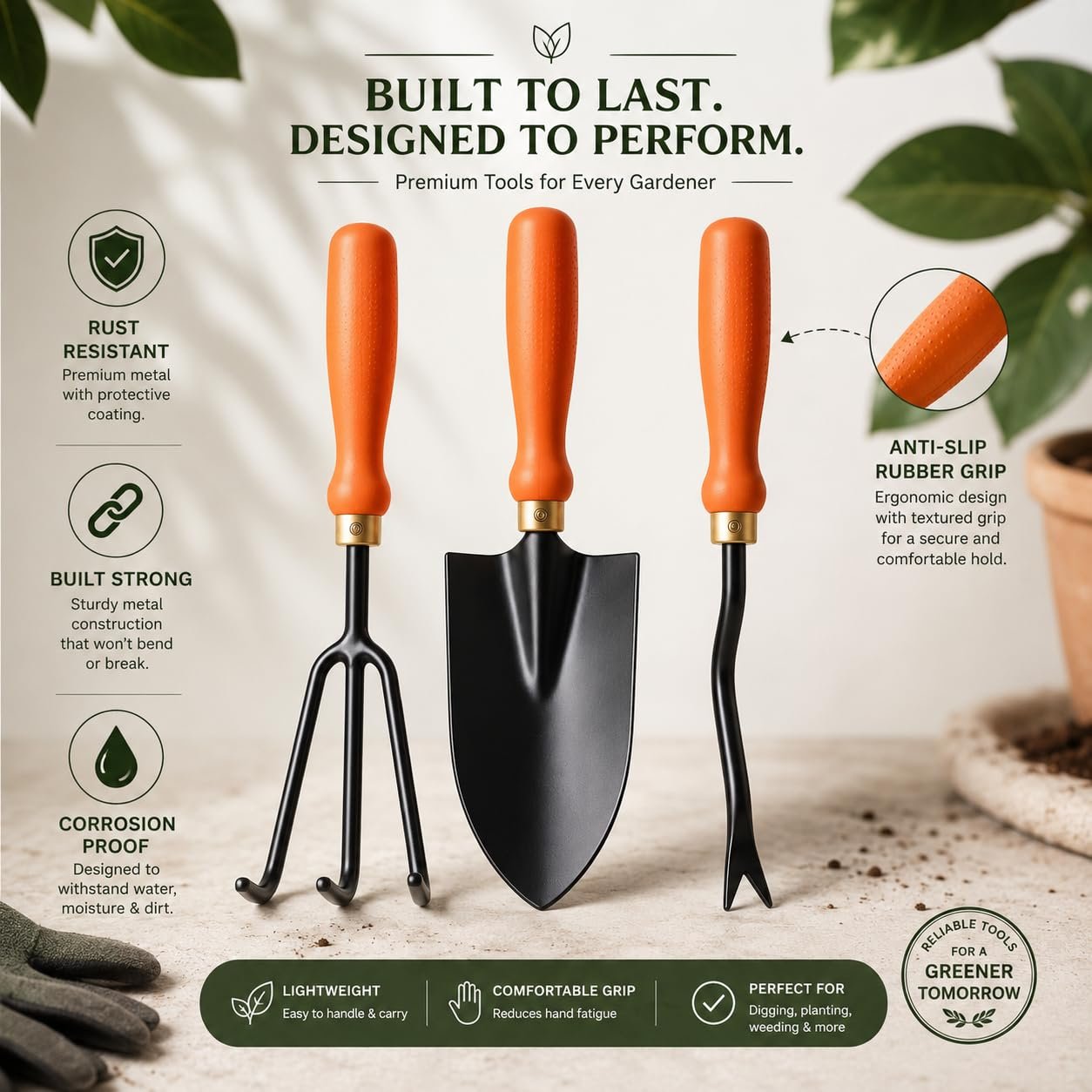 Ocean Mart Garden Tool Set of 3 Pcs - Home Tools & Gardening Tools Kit for Home Garden- (Big Trowel, Cultivator, Weeder) - Terrace Gardening Accessories, Gardening Essentials, Garden Tools Heavy Duty - Image 6