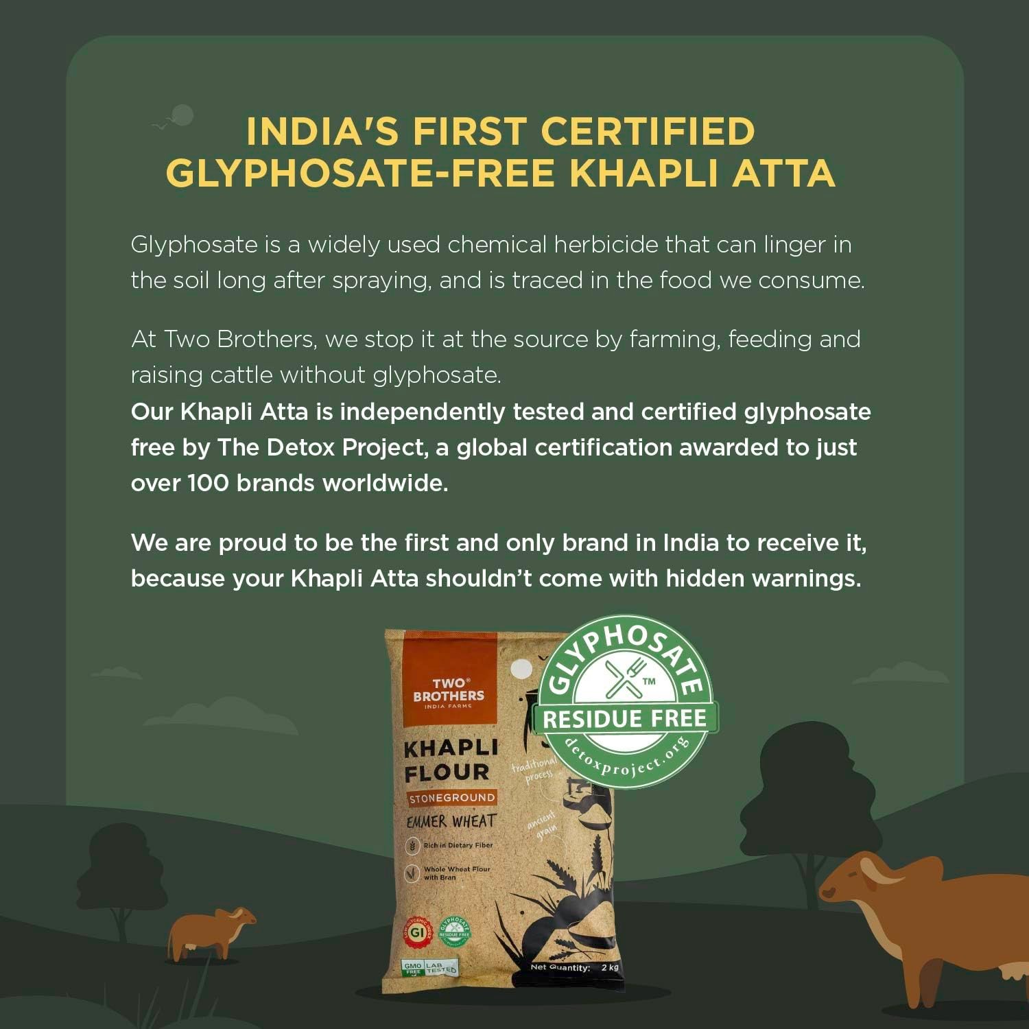 Two Brothers Khapli Wheat Flour (5kg) | Low-Gluten Wheat Flour | High Dietary Fiber for Easy Digestion | Stoneground Emmer | Khapli Atta | India's Only Certified Glyphosate Free Atta - Image 3
