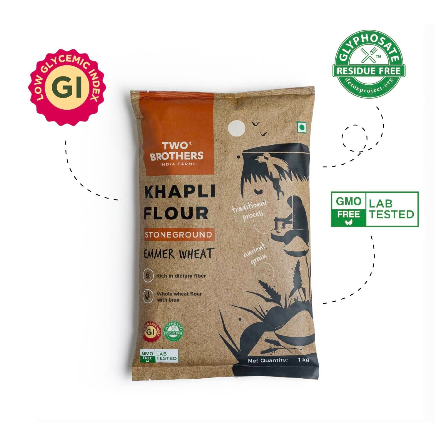 Two Brothers Khapli Wheat Flour (5kg) | Low-Gluten Wheat Flour | High Dietary Fiber for Easy Digestion | Stoneground Emmer | Khapli Atta | India's Only Certified Glyphosate Free Atta - Image 5