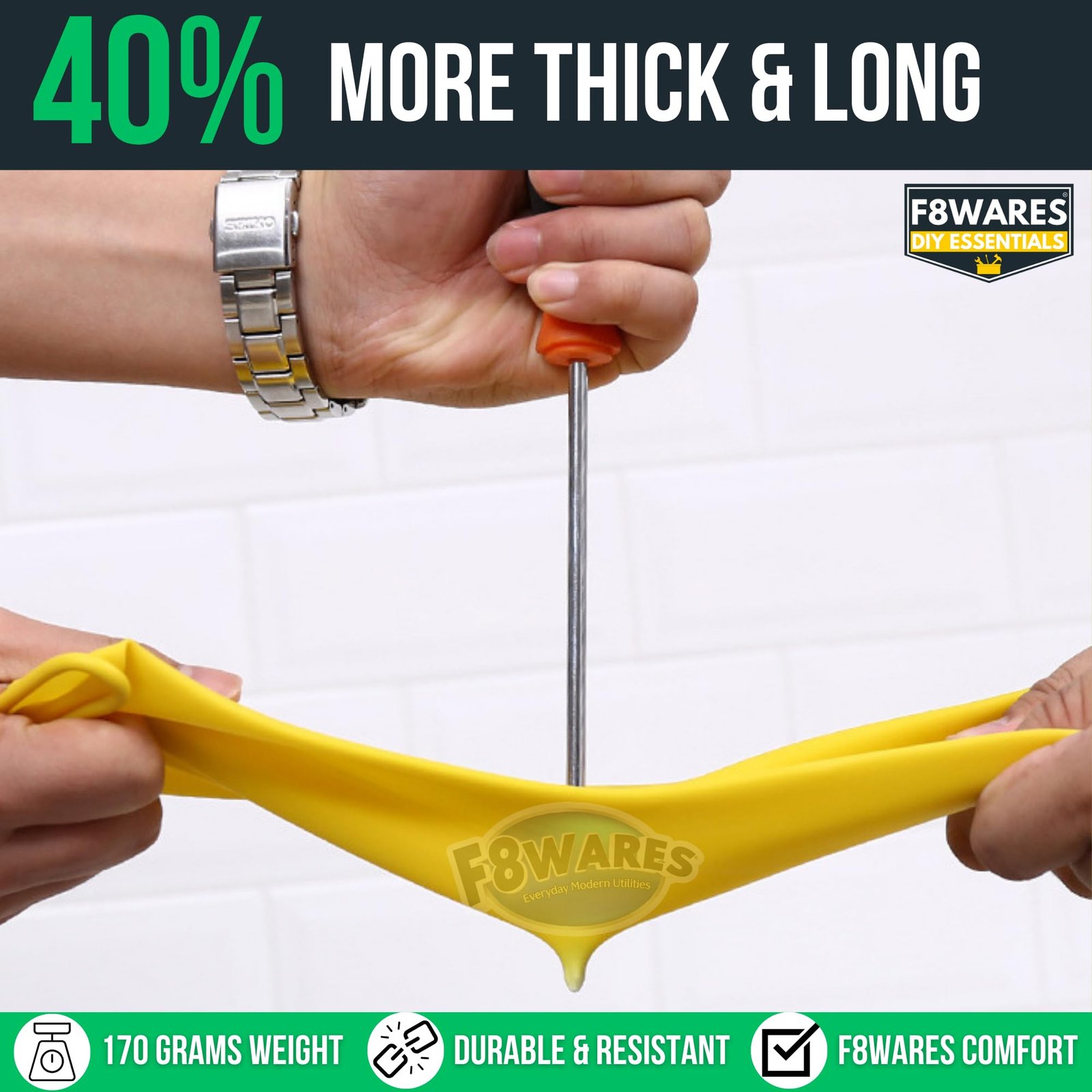 F8WARES 14 Inch Long & Thick Rubber Heavy Duty Gardening Gloves - Waterproof Hand Gloves for Garden Work - Handling Accessories Tools & Equipments for Home Garden,Dairy Farming, Beekeeping & Kitchen - Image 2