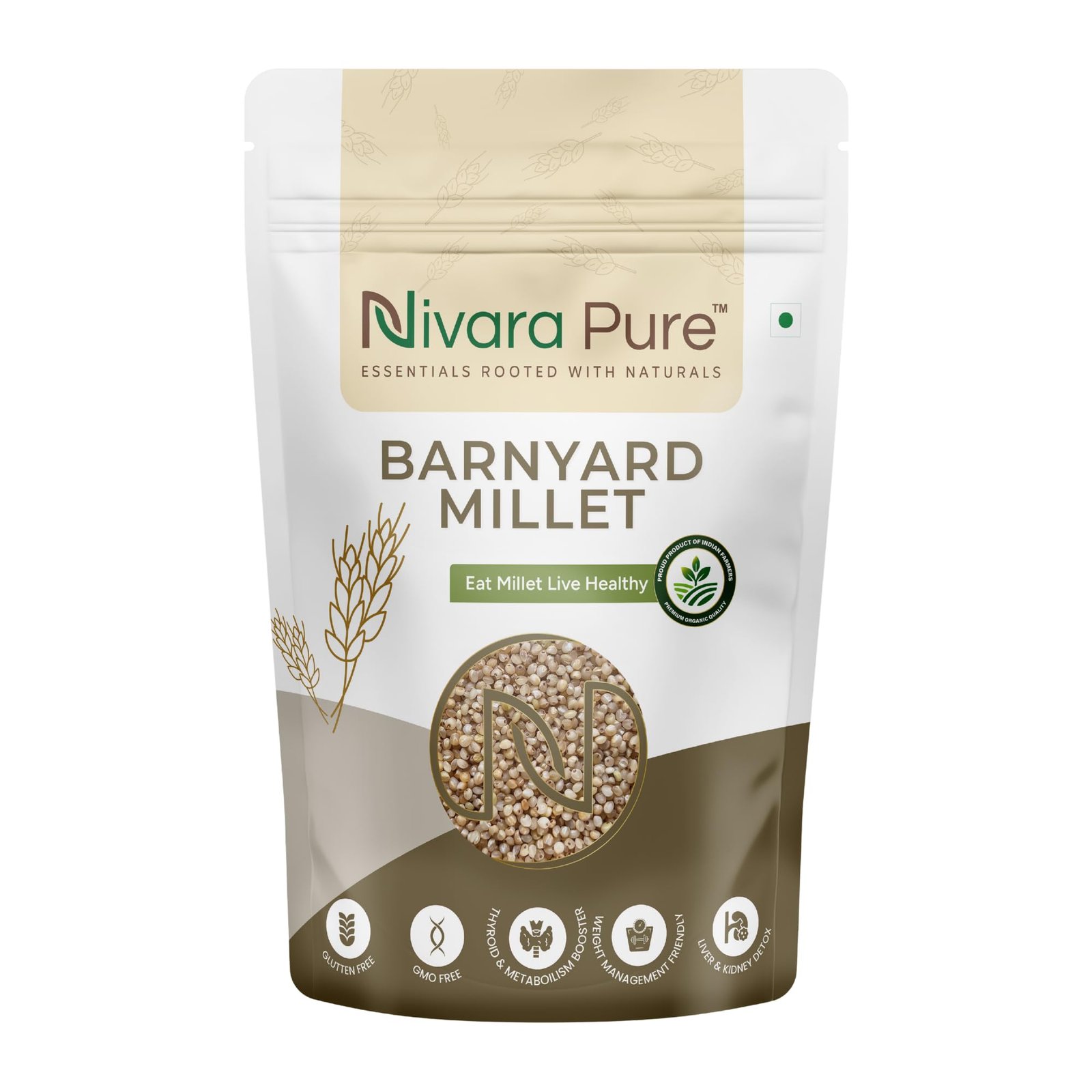 NIVARA PURE Barnyard Millet 500g | Unpolished Whole Grain | Naturally Gluten Free | High Fiber | No Added Sugar | Vegan Food