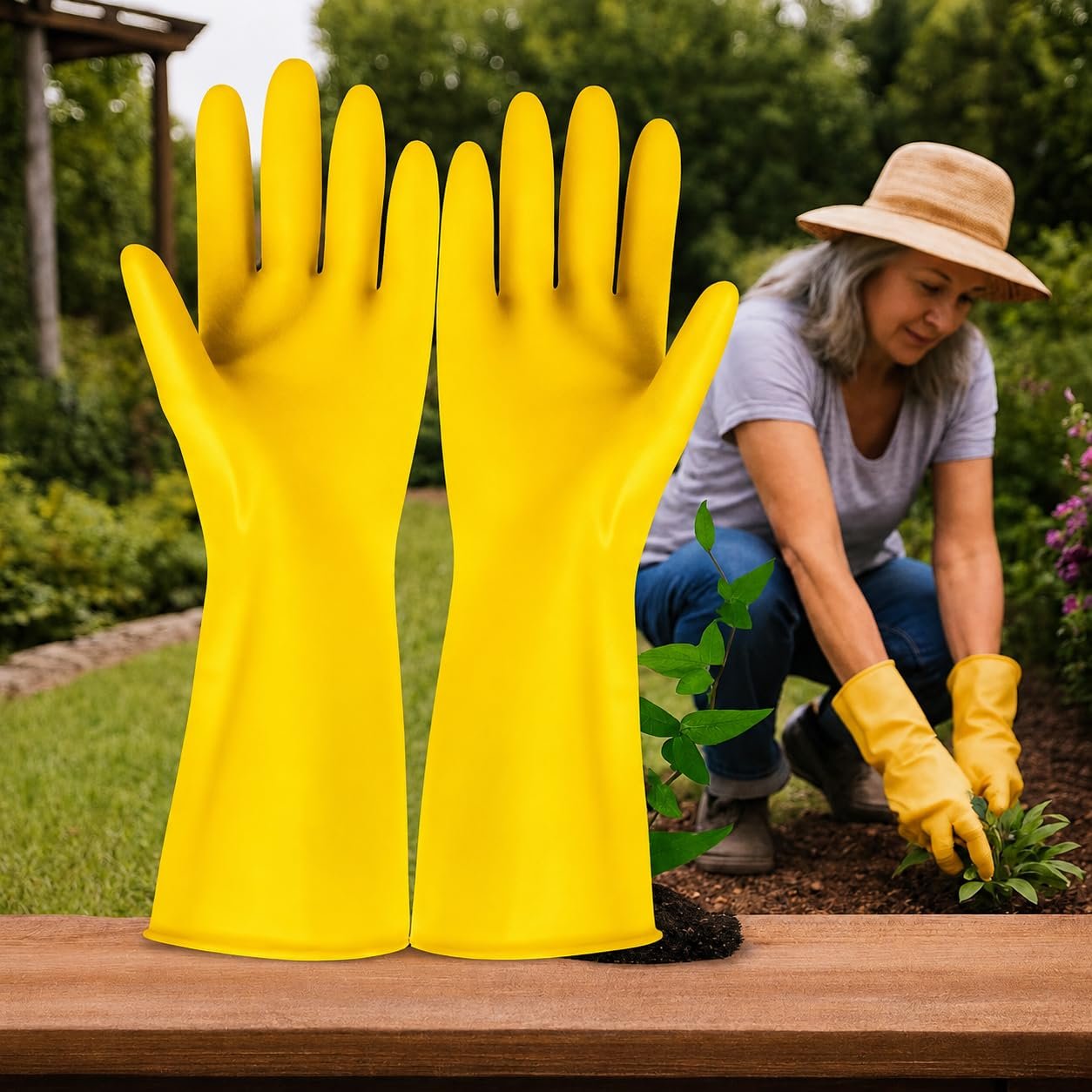TrustBasket Heavy Duty Gardening Gloves for Planting, Weeding & Garden Maintenance - Yellow