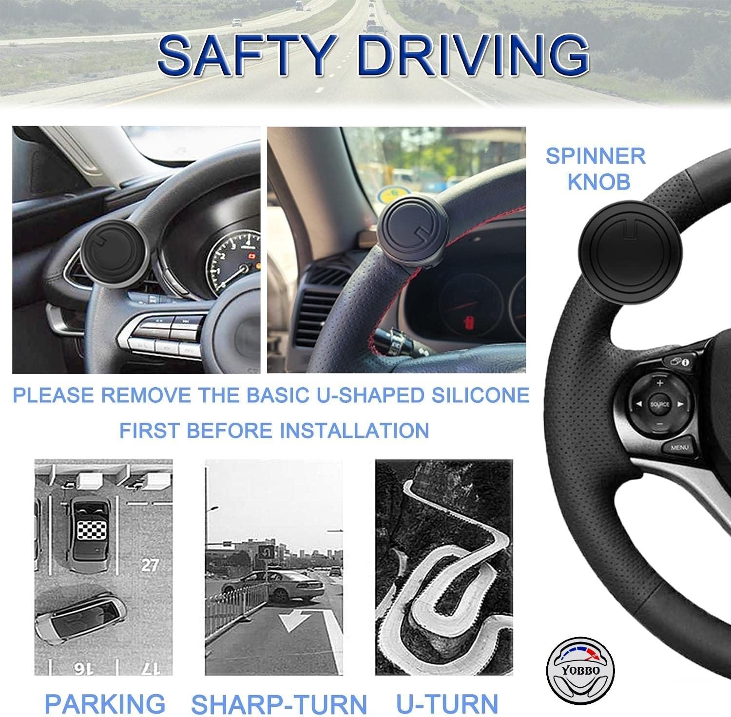 Yobbo Universal Car Steering Wheel Spinner Knob 360° Rotation Power Handle Driving Helper Booster Auxiliary Aid Control Strengthener Fit for All Vehicles Cars Truck Tractor Original 3R-2251 (3R-2251) - Image 3