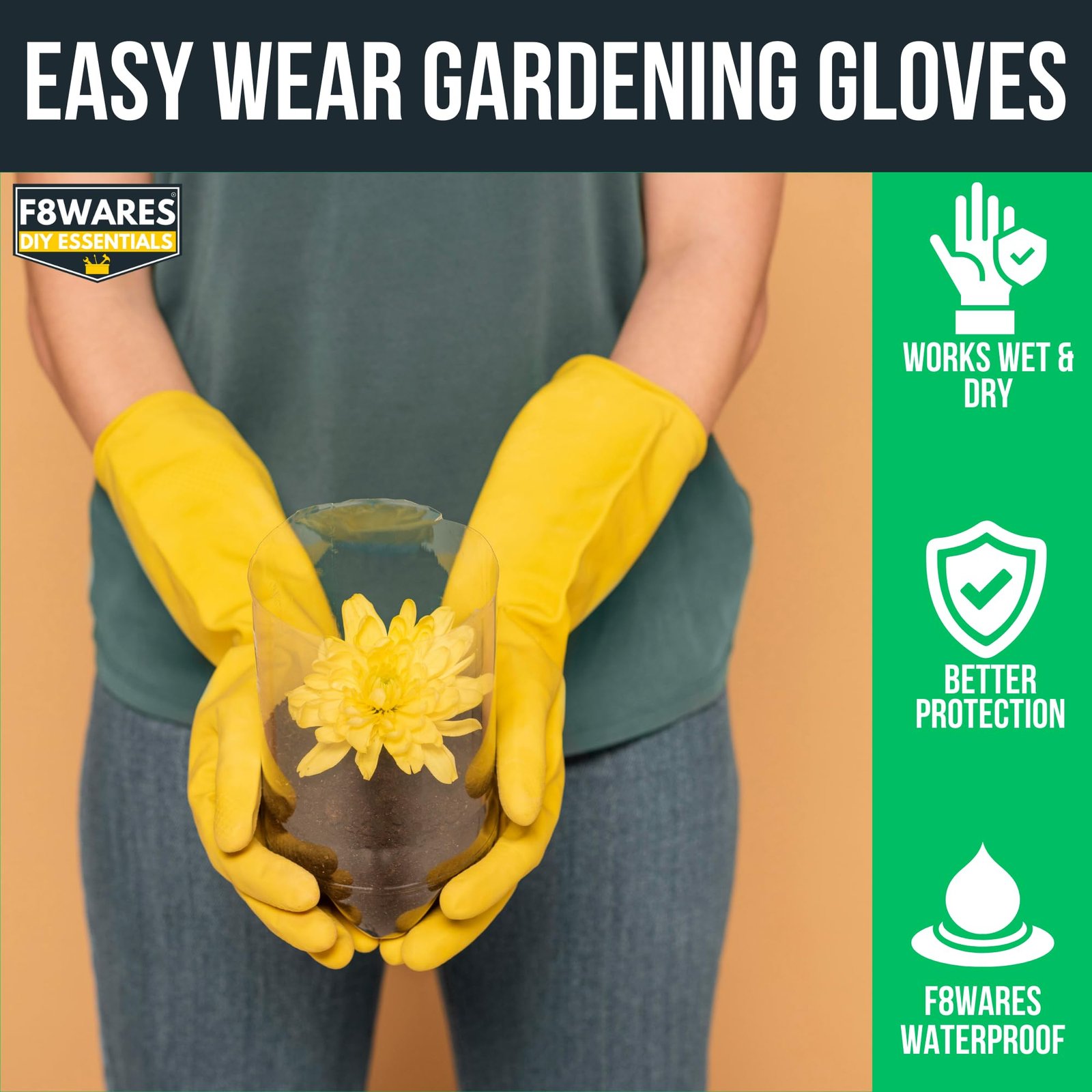 F8WARES 14 Inch Long & Thick Rubber Heavy Duty Gardening Gloves - Waterproof Hand Gloves for Garden Work - Handling Accessories Tools & Equipments for Home Garden,Dairy Farming, Beekeeping & Kitchen - Image 3