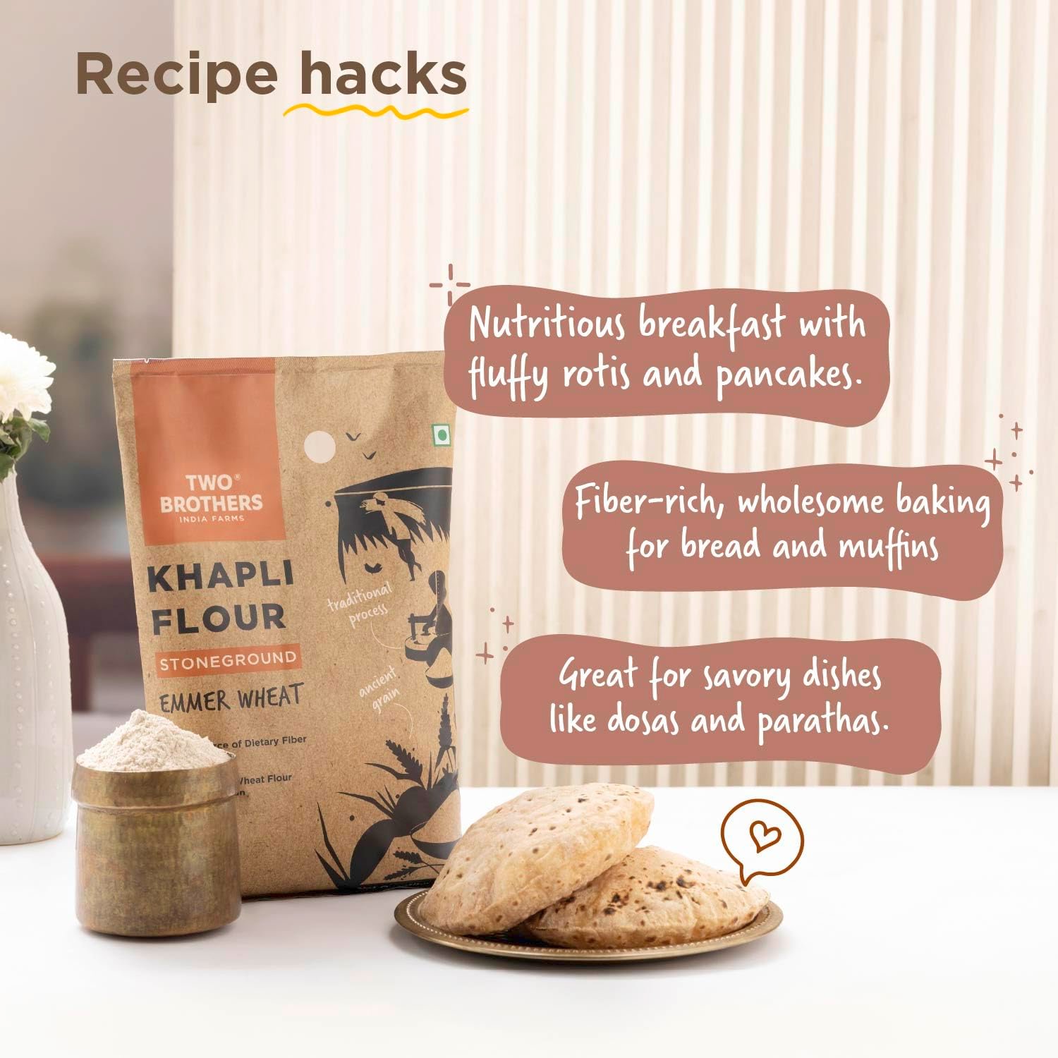 Two Brothers Khapli Wheat Flour (5kg) | Low-Gluten Wheat Flour | High Dietary Fiber for Easy Digestion | Stoneground Emmer | Khapli Atta | India's Only Certified Glyphosate Free Atta - Image 8