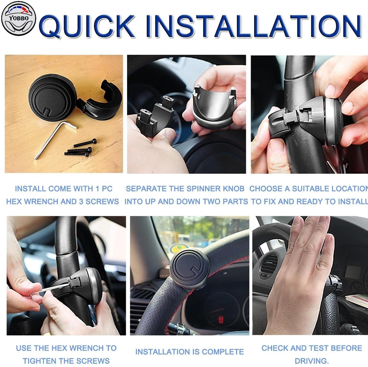 Yobbo Universal Car Steering Wheel Spinner Knob 360° Rotation Power Handle Driving Helper Booster Auxiliary Aid Control Strengthener Fit for All Vehicles Cars Truck Tractor Original 3R-2251 (3R-2251) - Image 7