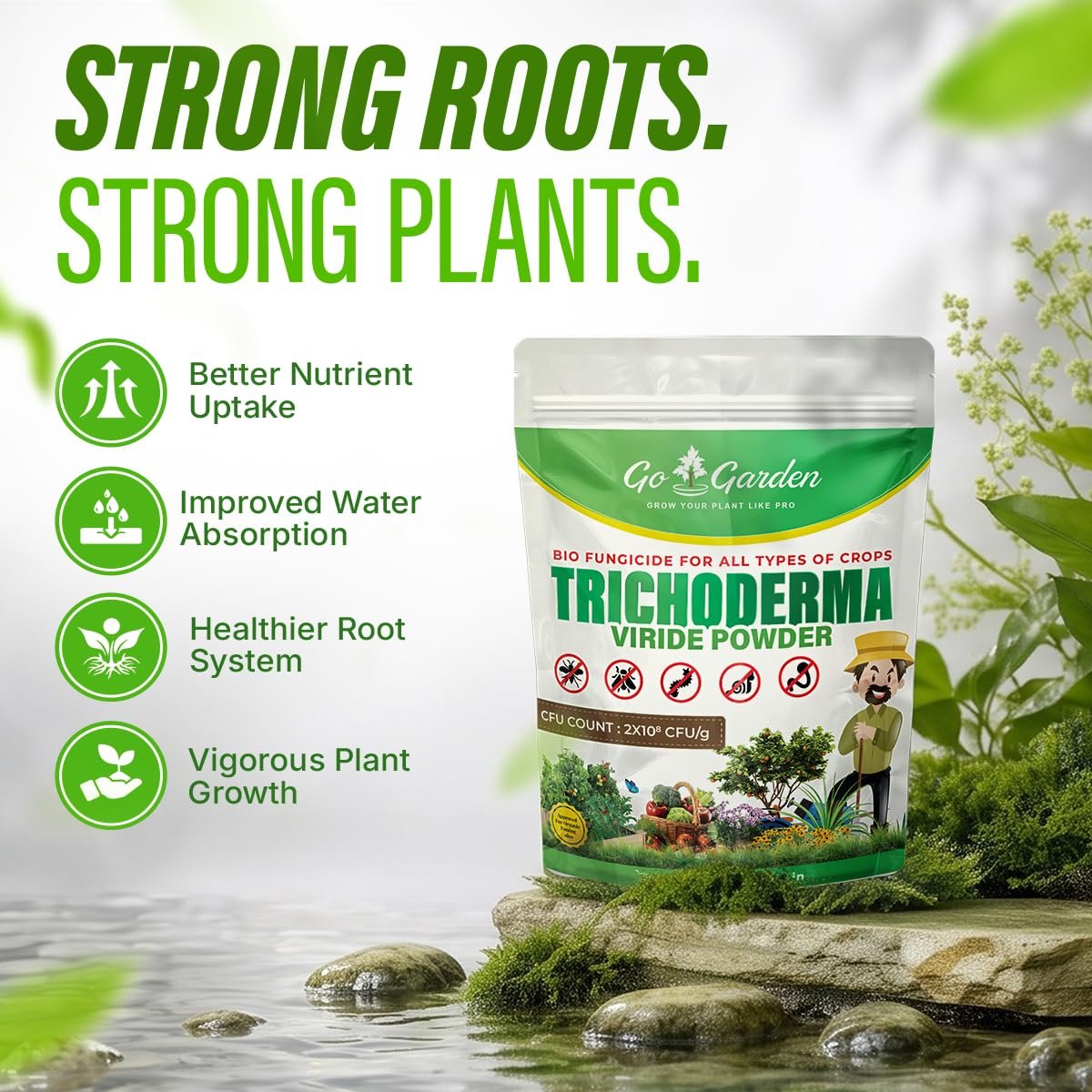 Go Garden Tricoderma Bio Fungicide for Plants 900 g | High CFU Formula (2 x 10⁸ CFU/g) | Controls Root Rot, Wilt & Soil Fungus | Boosts Soil Microbes & Plant Immunity | Organic Plant Protector - Image 2