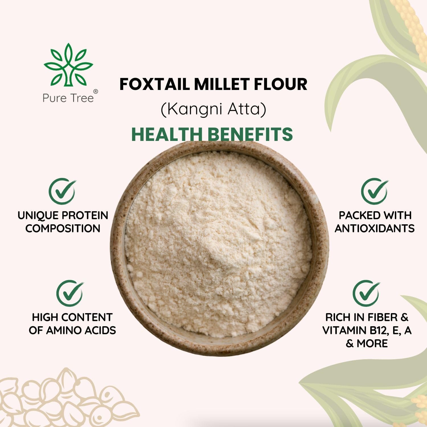 Pure Tree Certified Organic Foxtail Millet | 850 g | Kangni/Kakum/Korralu | Gluten-Free Unpolished MIllet Rich In Calcium High In Protein Korralu MIllet For Upma, Dosa, Rice - Image 3