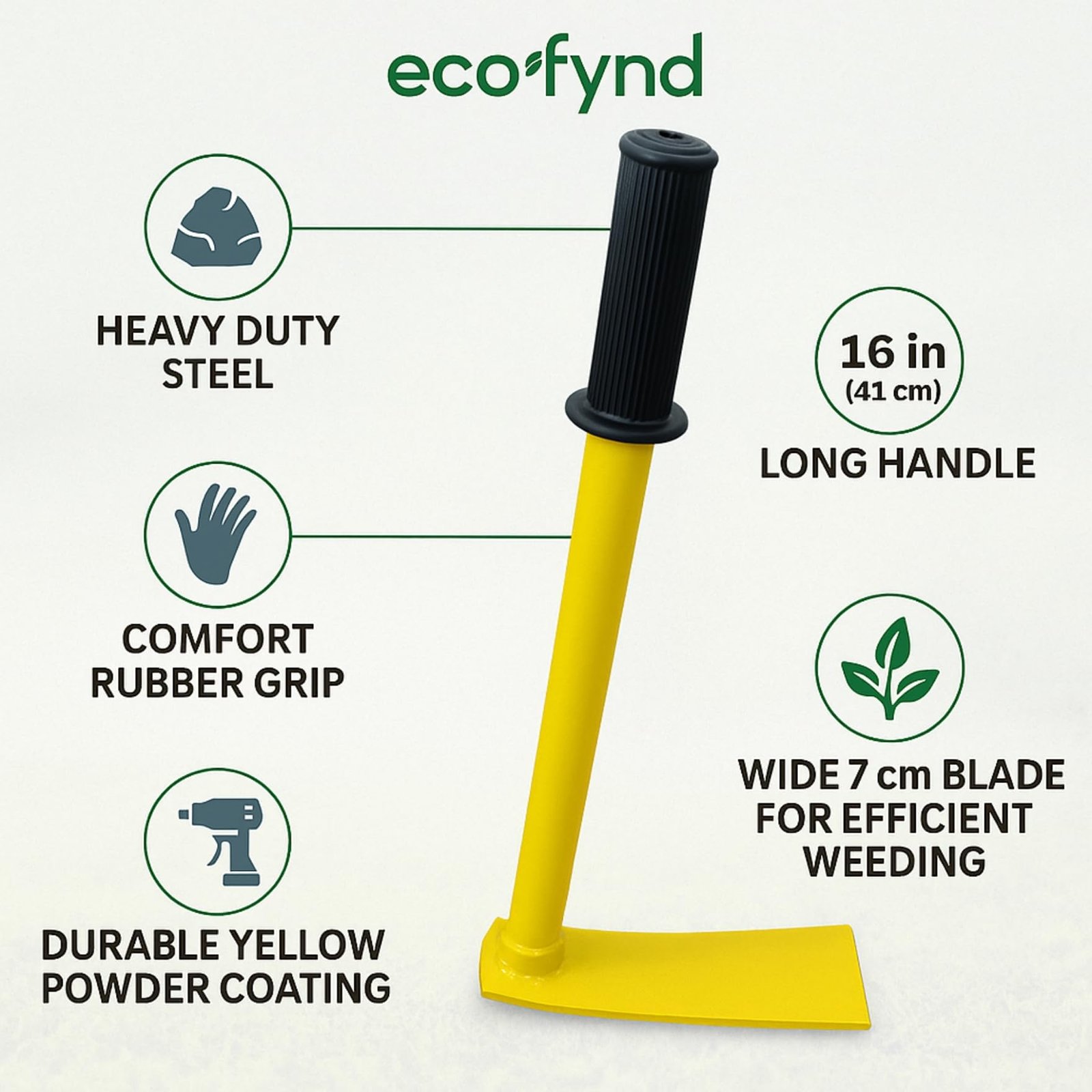 ecofynd Heavy Duty Garden Hand Hoe with 16 inches Handle, Gardening Tool for Easy Soil Cultivation & Weeding, Comfort Grip Handle Phawda, Agriculture Equipment for Home Farm Lands (GT020, Yellow) - Image 3