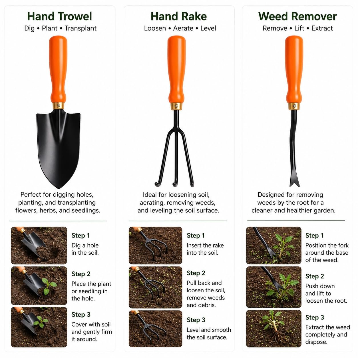 Ocean Mart Garden Tool Set of 3 Pcs - Home Tools & Gardening Tools Kit for Home Garden- (Big Trowel, Cultivator, Weeder) - Terrace Gardening Accessories, Gardening Essentials, Garden Tools Heavy Duty - Image 5