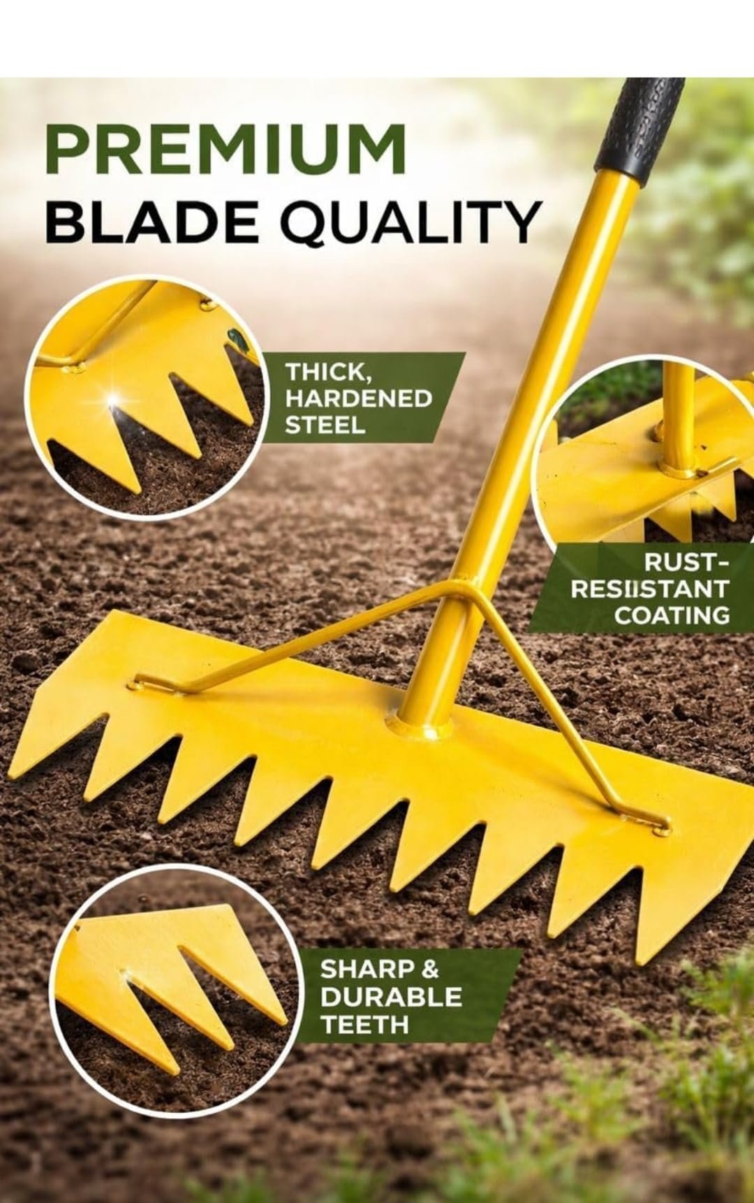 Shree Somgiri Heavy Duty Iron Garden Rake with 4 FT Long Iron Handle Wide Sharp Iron Teeth -14 inch for Efficient Lawn & Yard Clean-up Multi-Purpose Garden Tool for Soil Leveling, Leaf Raking - Image 8