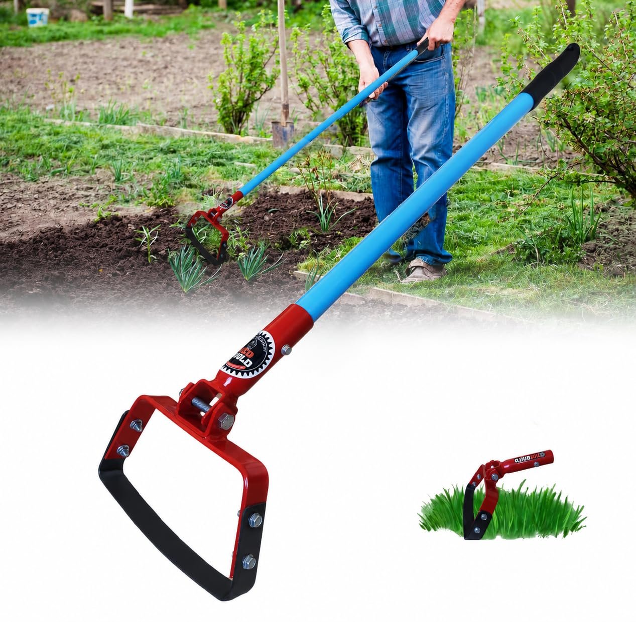 REDBUILD™ Heavy Duty Hand Weeder with Handle (4 Feet Handle) | Manual Weeder for Agriculture | Weed Remover | Weed Removal Equipment | Agriculture Tools for Farming | Stirrup Hoe