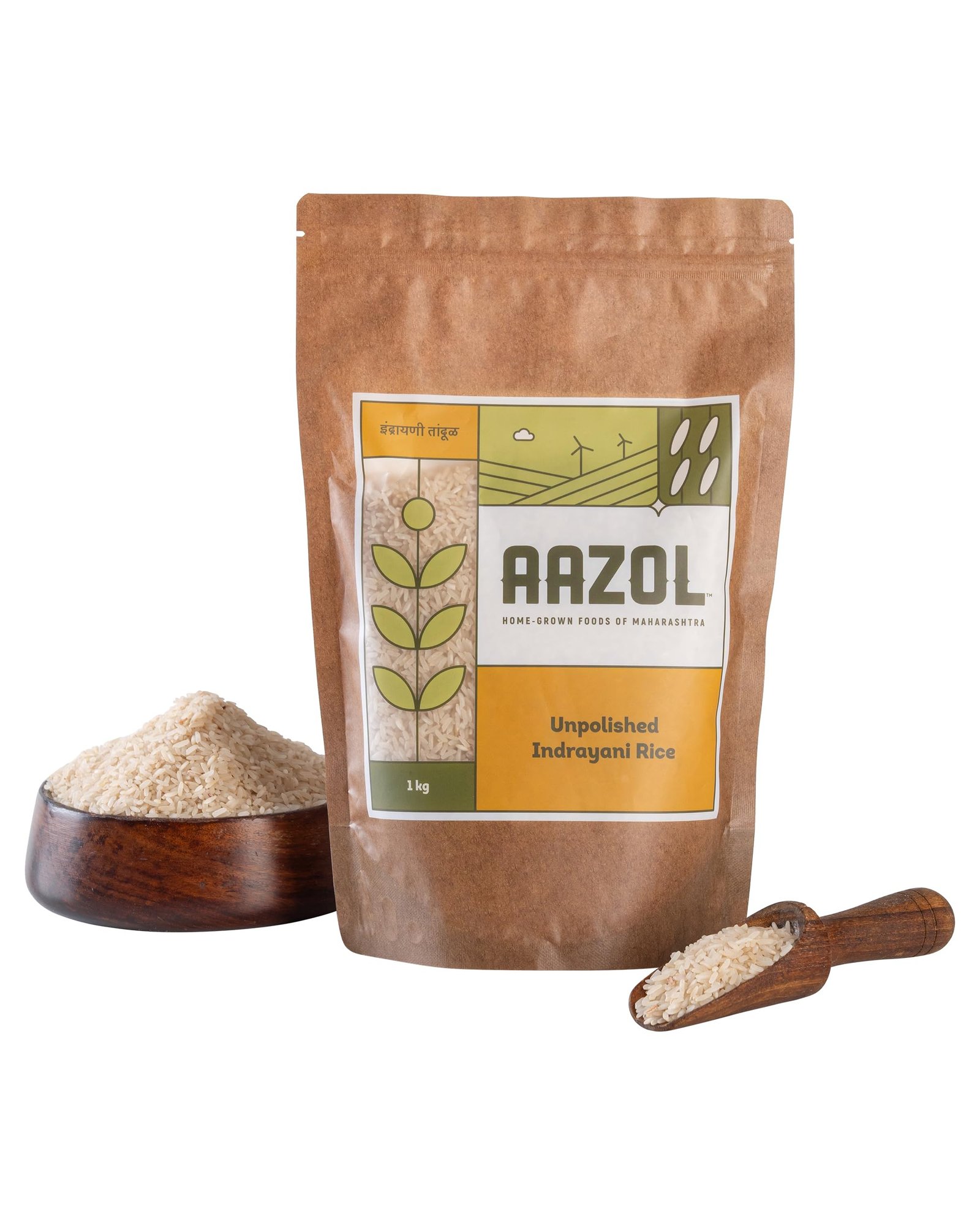 Aazol Unpolished Indrayani Rice - 1kg | Sticky Rice | Perfect for Asian Dishes | Naturally Aromatic | Hand Pounded Native Variety