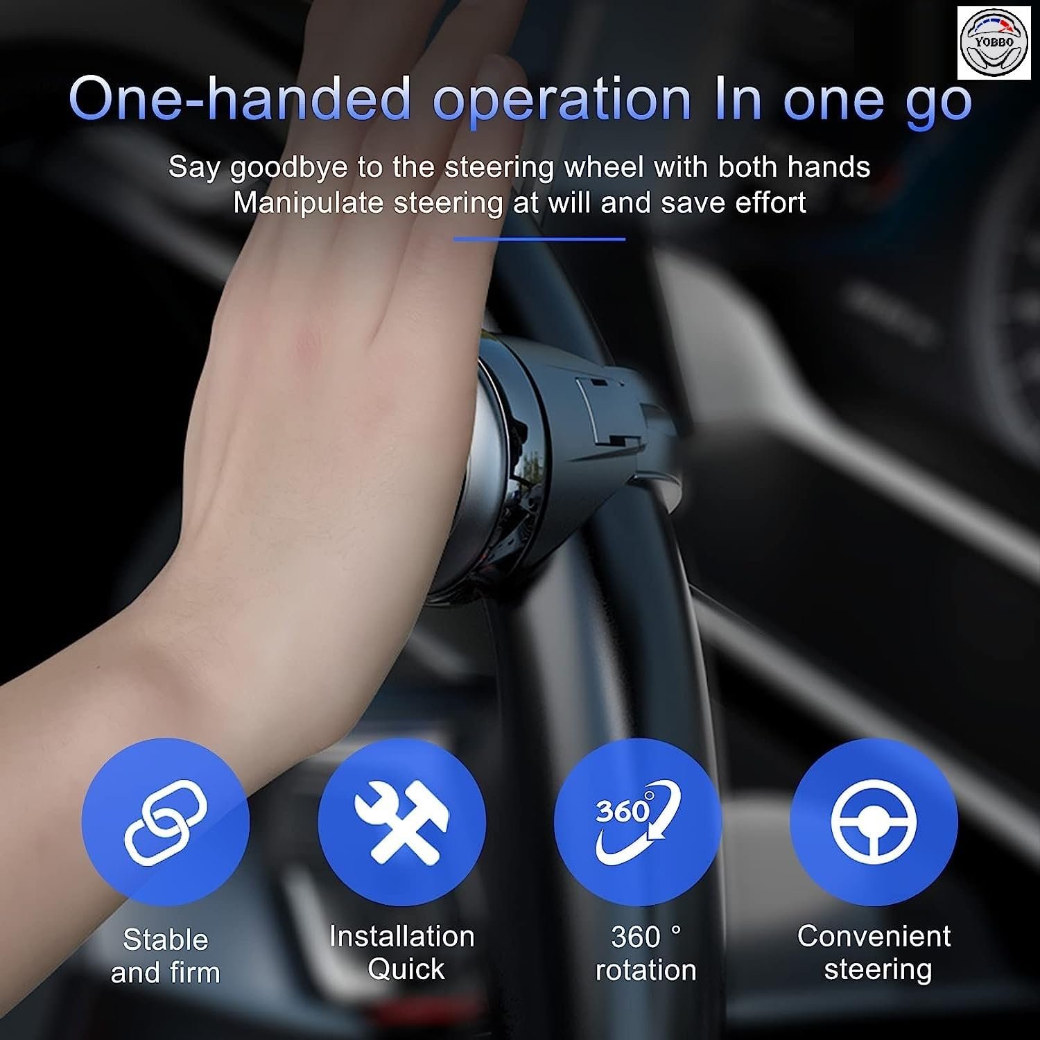 Yobbo Universal Car Steering Wheel Spinner Knob 360° Rotation Power Handle Driving Helper Booster Auxiliary Aid Control Strengthener Fit for All Vehicles Cars Truck Tractor Original 3R-2251 (3R-2251) - Image 2