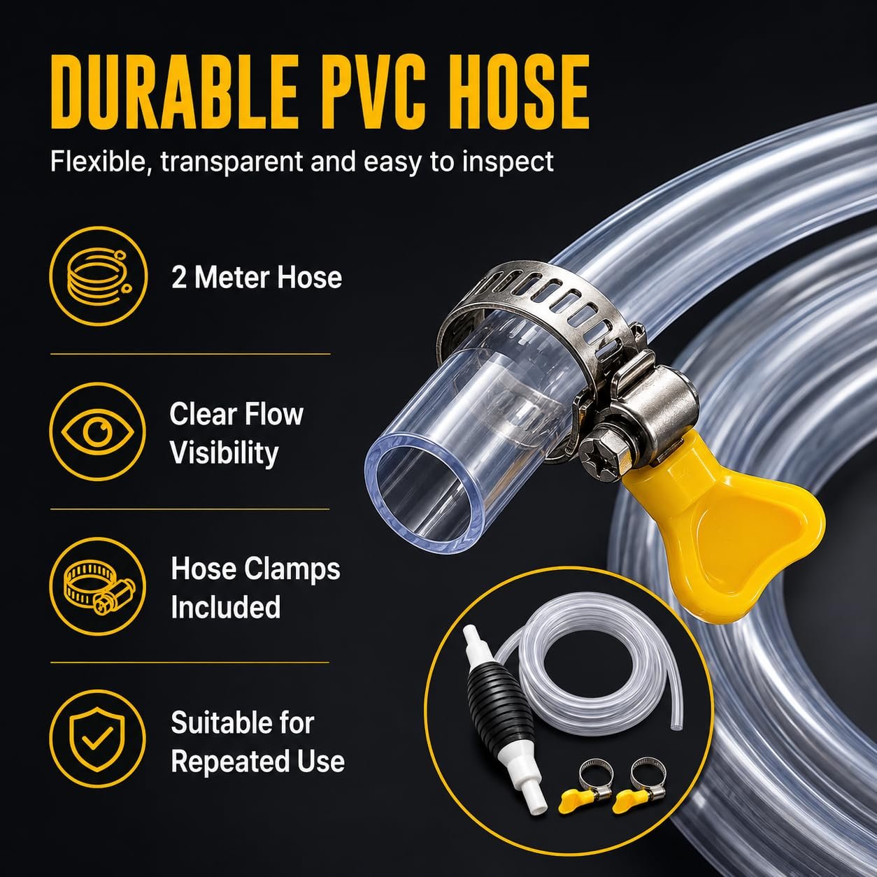 Fuel Transfer Pump Kit, High Flow Siphon Hand Oil Pump Portable Manual Car Fuel Transfer Pump for Petrol Diesel Oil Liquid Water Fish Tank Pump Portable High Flow Fuel Transfer Pump Kit with 2M Hose - Image 6