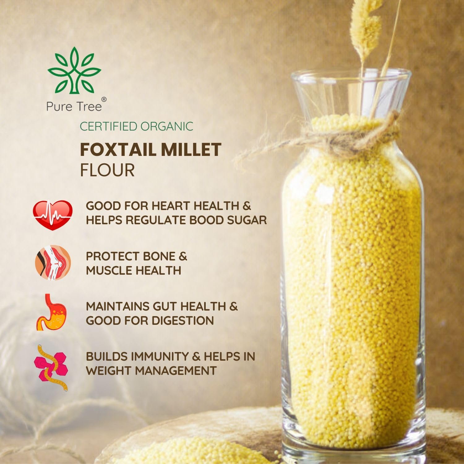 Pure Tree Certified Organic Foxtail Millet | 850 g | Kangni/Kakum/Korralu | Gluten-Free Unpolished MIllet Rich In Calcium High In Protein Korralu MIllet For Upma, Dosa, Rice - Image 5