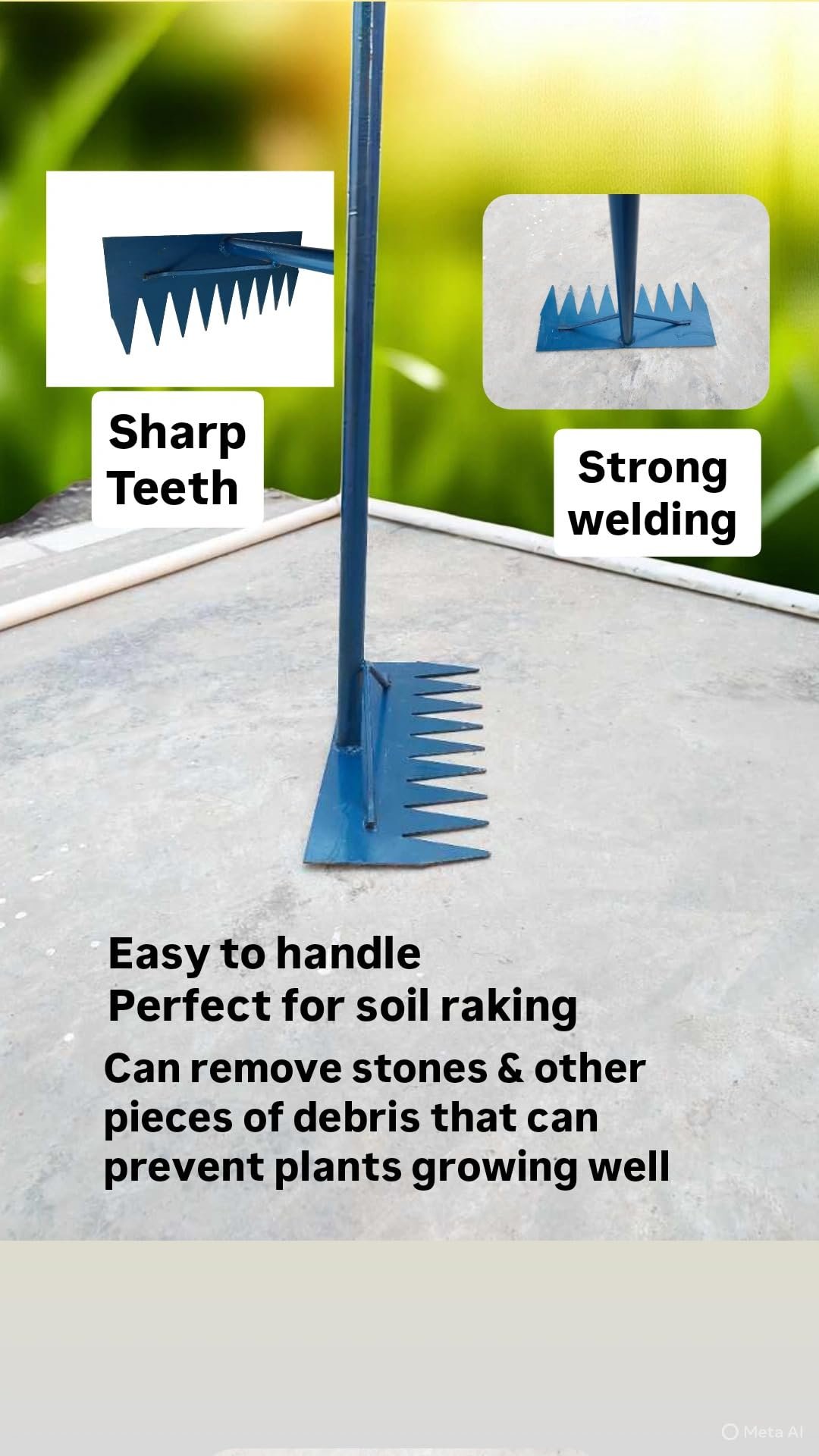 Shree Somgiri Heavy Duty Iron Garden Rake with 4 FT Long Iron Handle Wide Sharp Iron Teeth -14 inch for Efficient Lawn & Yard Clean-up Multi-Purpose Garden Tool for Soil Leveling, Leaf Raking - Image 3