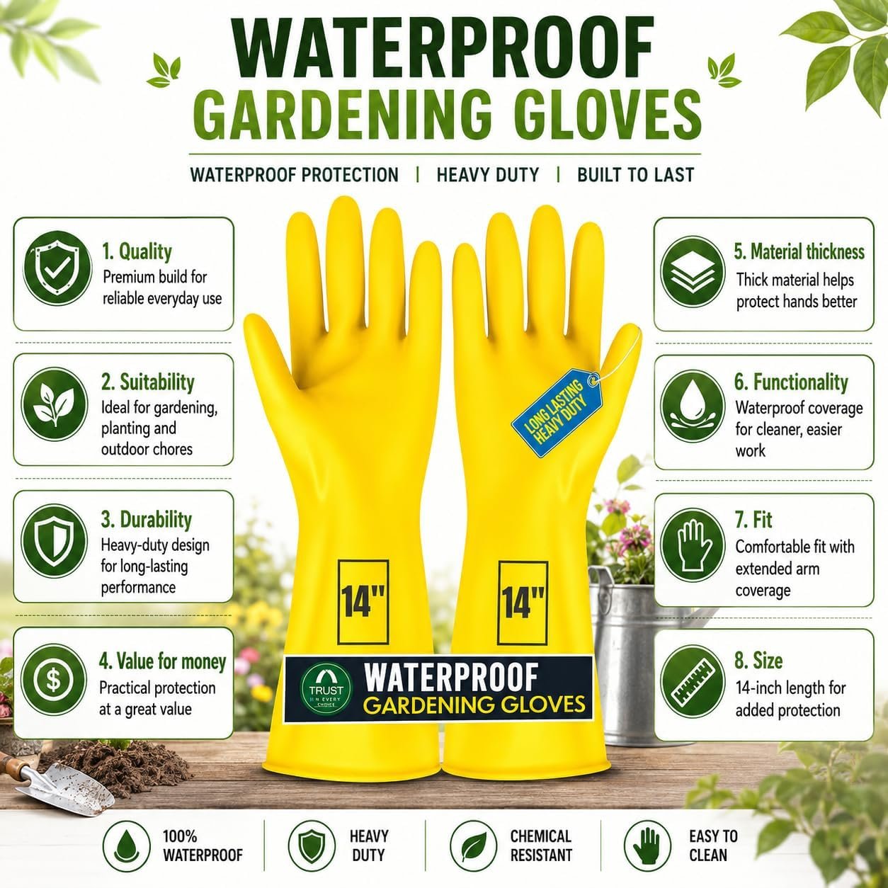 TrustBasket Heavy Duty Gardening Gloves for Planting, Weeding & Garden Maintenance - Yellow - Image 2