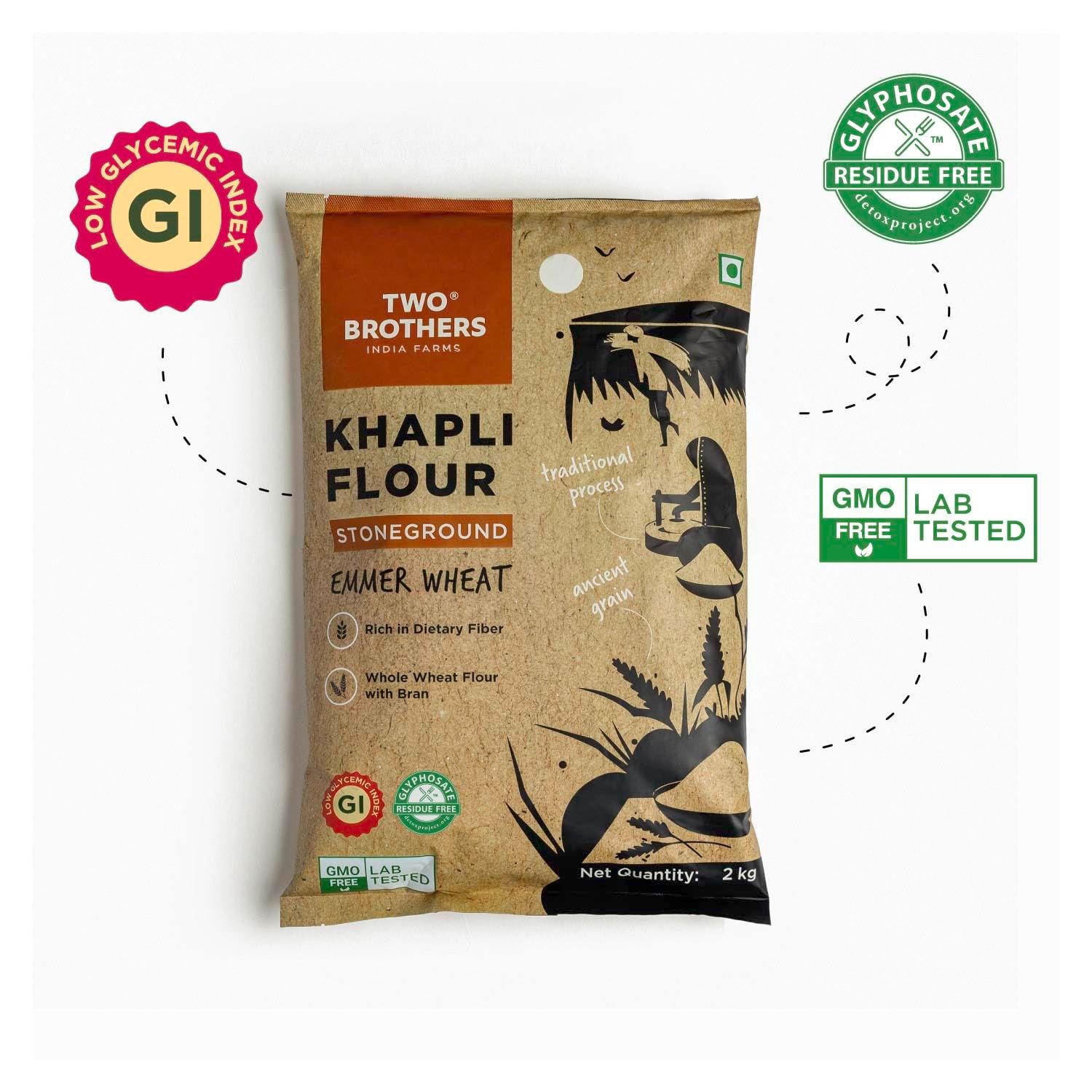 Two Brothers Khapli Wheat Flour (5kg) | Low-Gluten Wheat Flour | High Dietary Fiber for Easy Digestion | Stoneground Emmer | Khapli Atta | India's Only Certified Glyphosate Free Atta - Image 11
