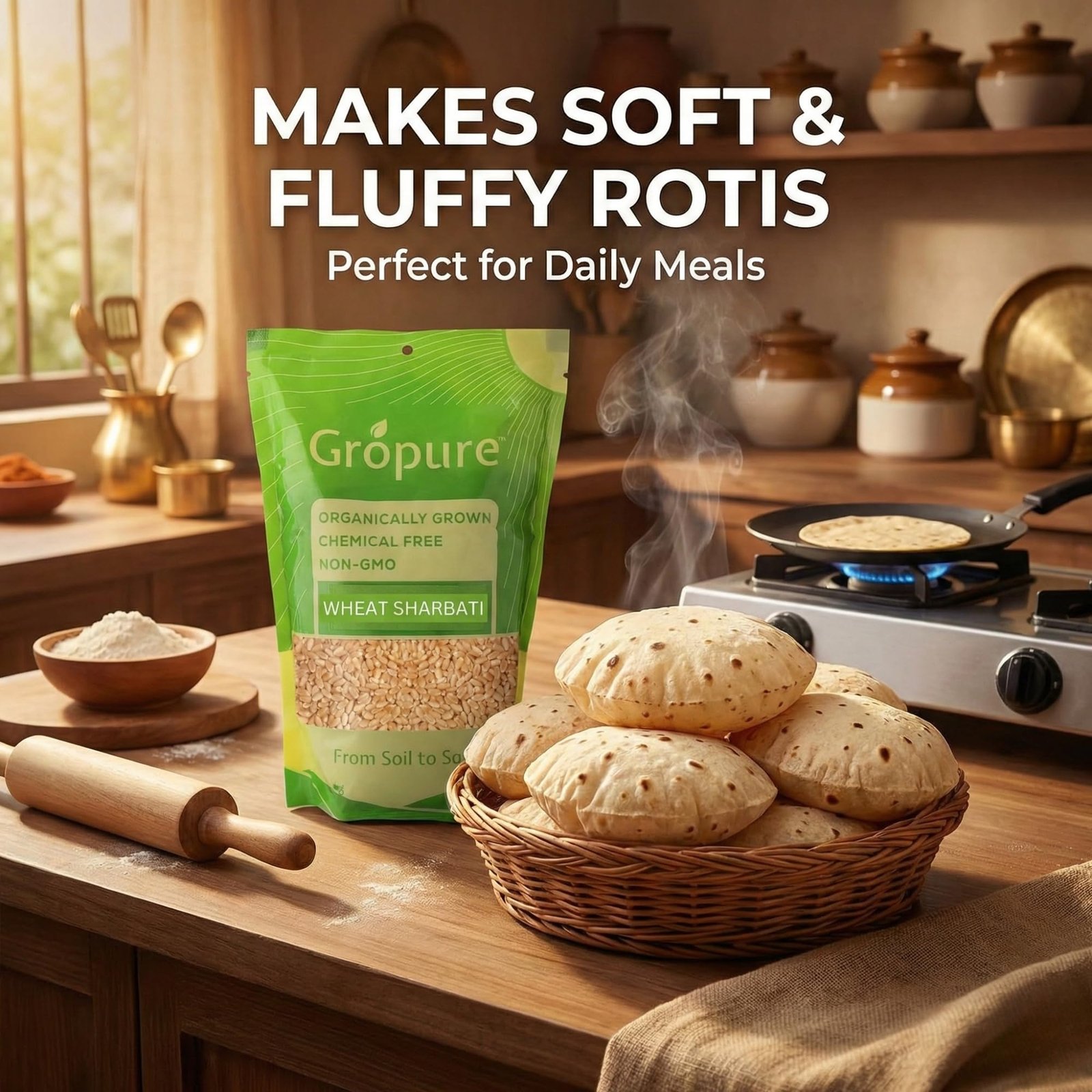 GroPure Organic | Sharbati Wheat 5Kg | MP Sharbati Wheat Whole Grain | Organic Wheat | Chemical Free Gehu Whole | Own Farm Wheat for Soft Chapati Roti & Atta - Image 3