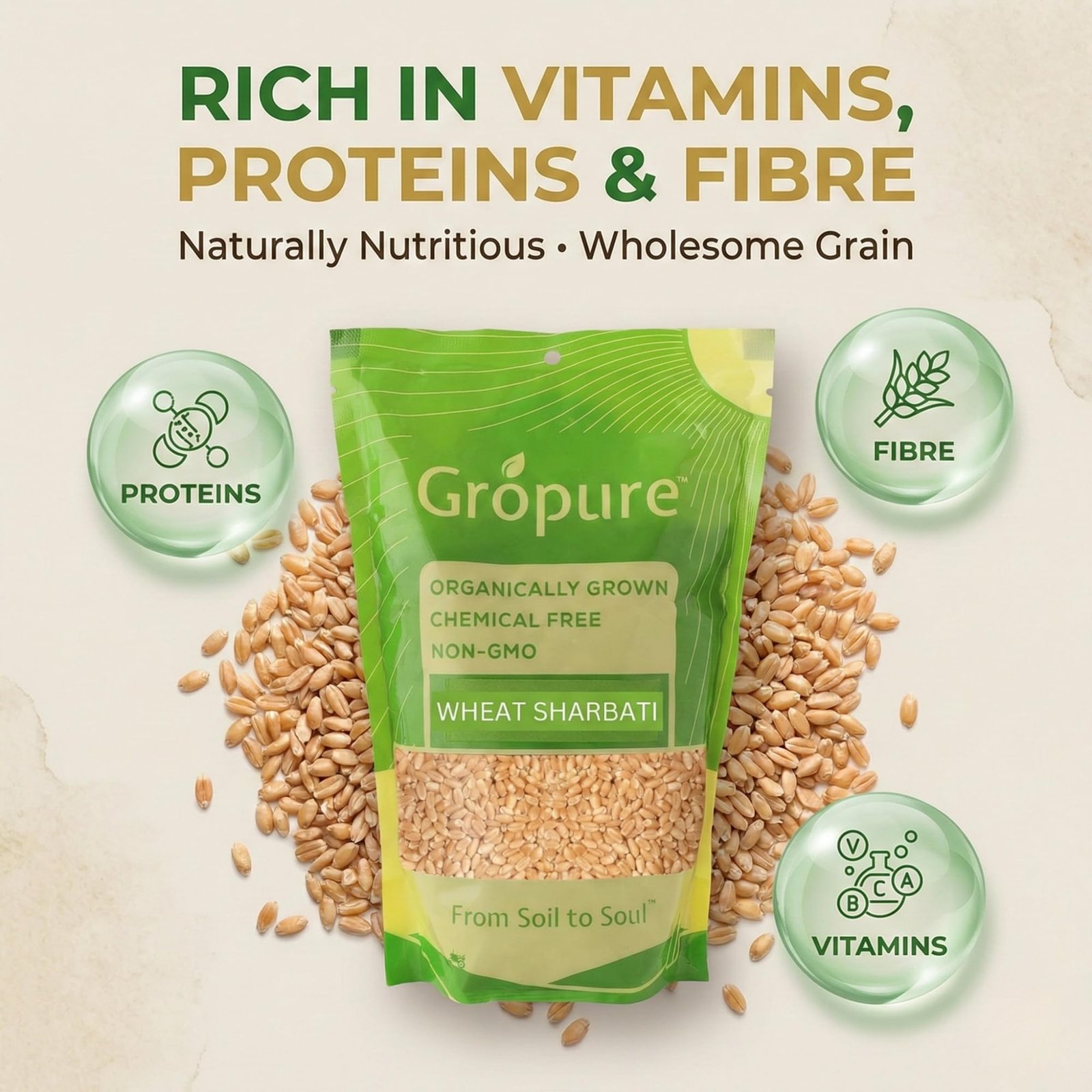 GroPure Organic | Sharbati Wheat 5Kg | MP Sharbati Wheat Whole Grain | Organic Wheat | Chemical Free Gehu Whole | Own Farm Wheat for Soft Chapati Roti & Atta - Image 2