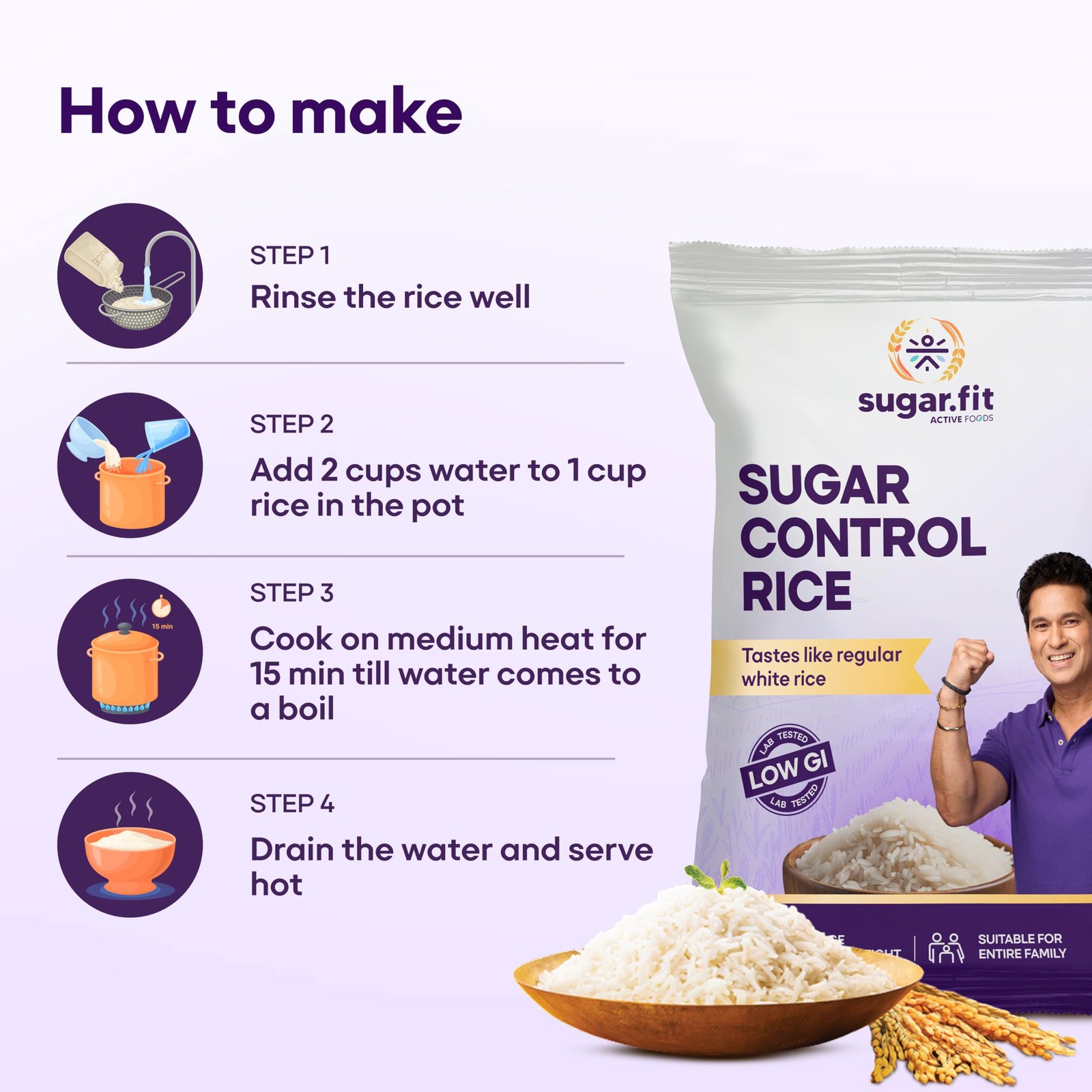 Sugar.fit Sugar Control Rice – Sona Masoori, lab-tested low glycemic, whole grain 100% natural, pesticide-free, diabetes- friendly, supports healthy weight & blood sugar – 5 Kg (Pack of 1) - Image 6