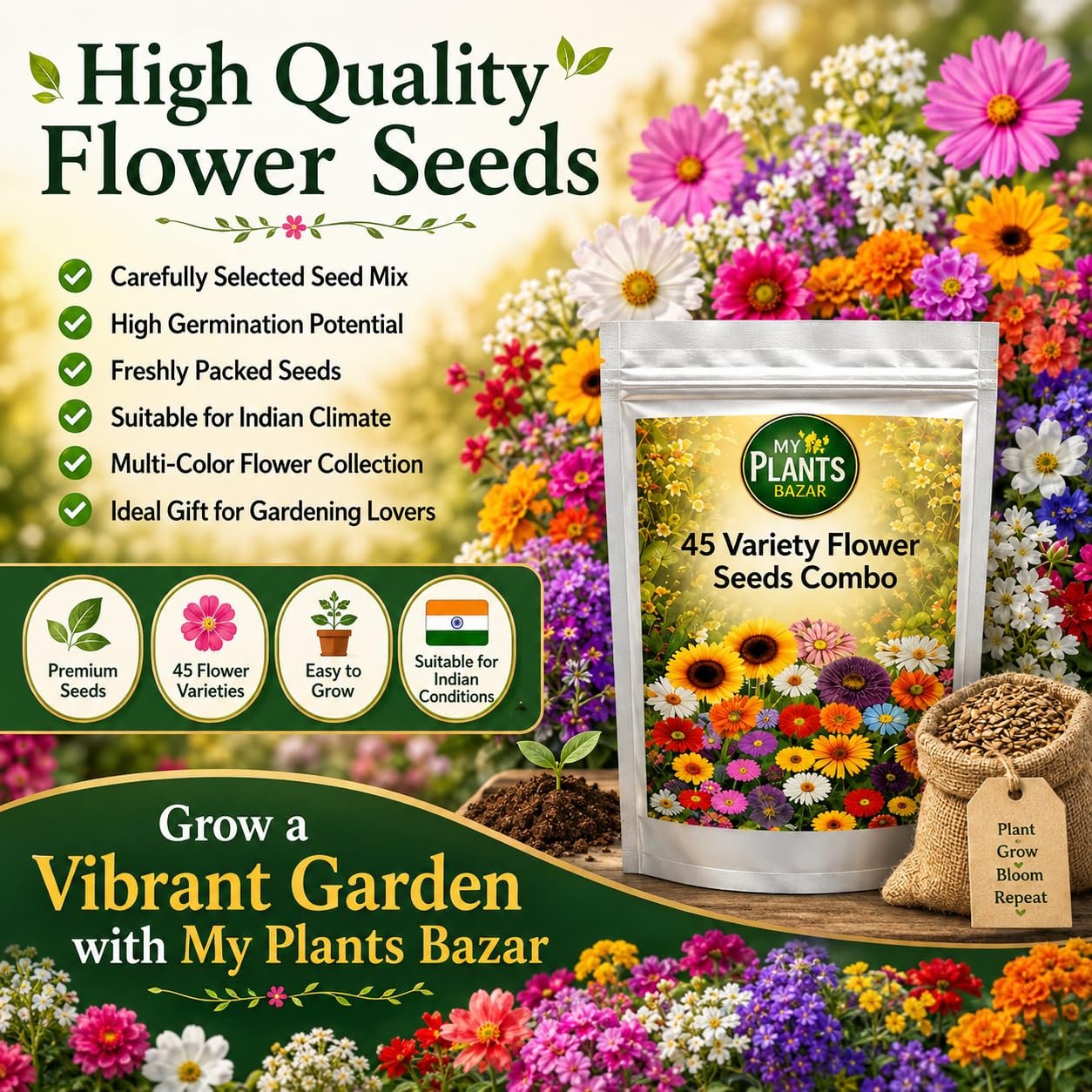 All Season Flower Seeds Combo Pack for Home Garden – 45 Varieties, 2700+ Seeds for Balcony, Terrace & Outdoor Gardening | High Germination Mixed Flower Seeds Kit for All Seasons - Image 7