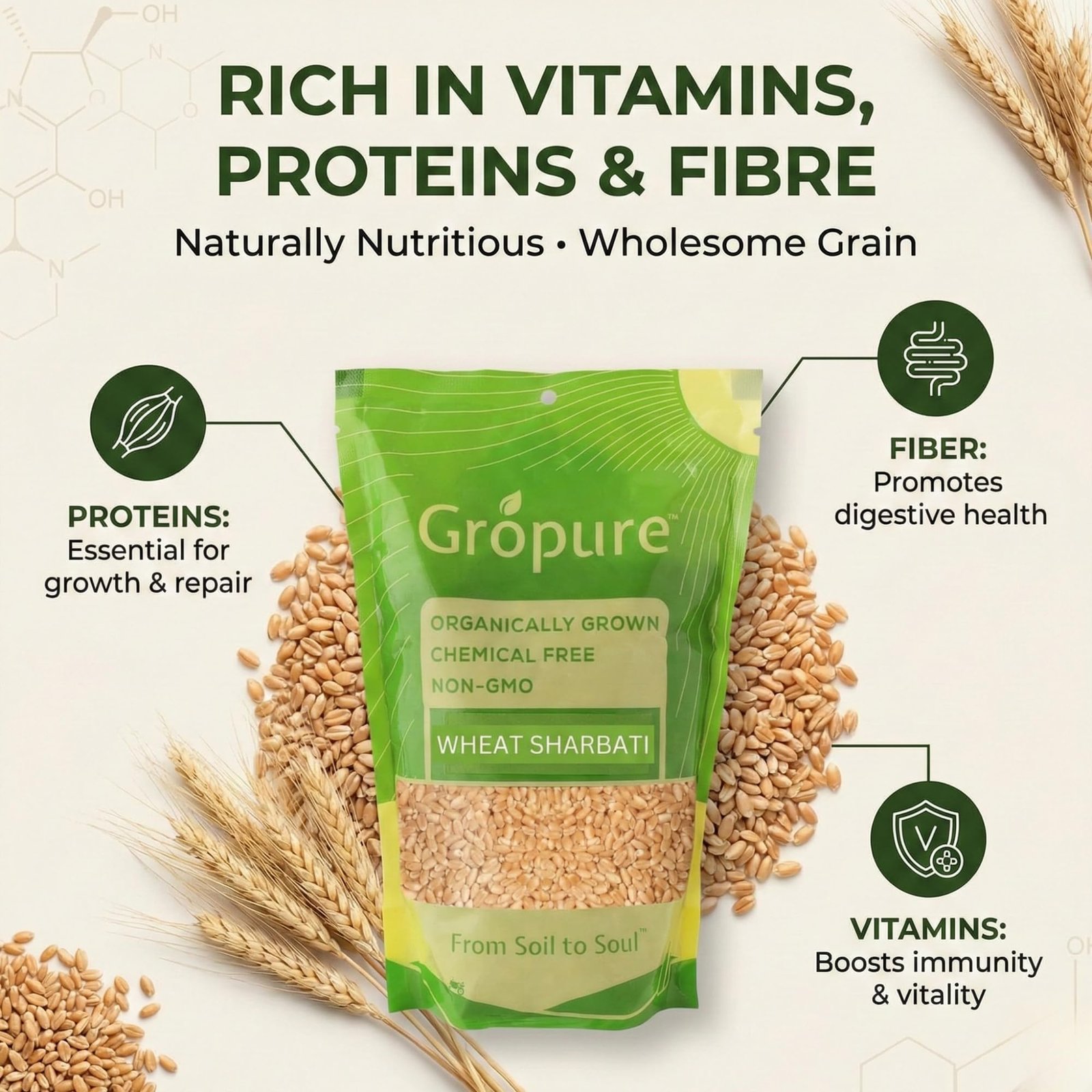 GroPure Organic | Sharbati Wheat 5Kg | MP Sharbati Wheat Whole Grain | Organic Wheat | Chemical Free Gehu Whole | Own Farm Wheat for Soft Chapati Roti & Atta - Image 5