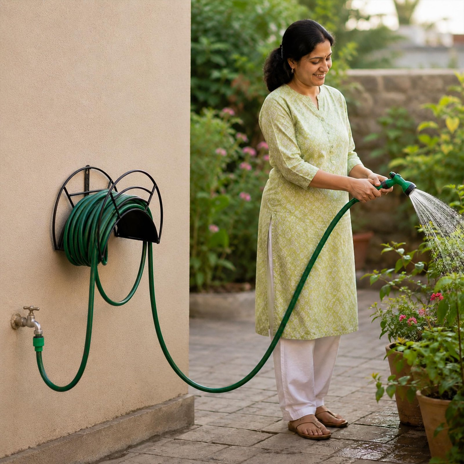 Urban Plant Wall Mount Garden Hose Hanger | Heavy-Duty Watering Hose Reel Holder for Garden, Outdoor, and Garage | Durable Metal Storage Hook for Hose Organization (Black) - Image 5