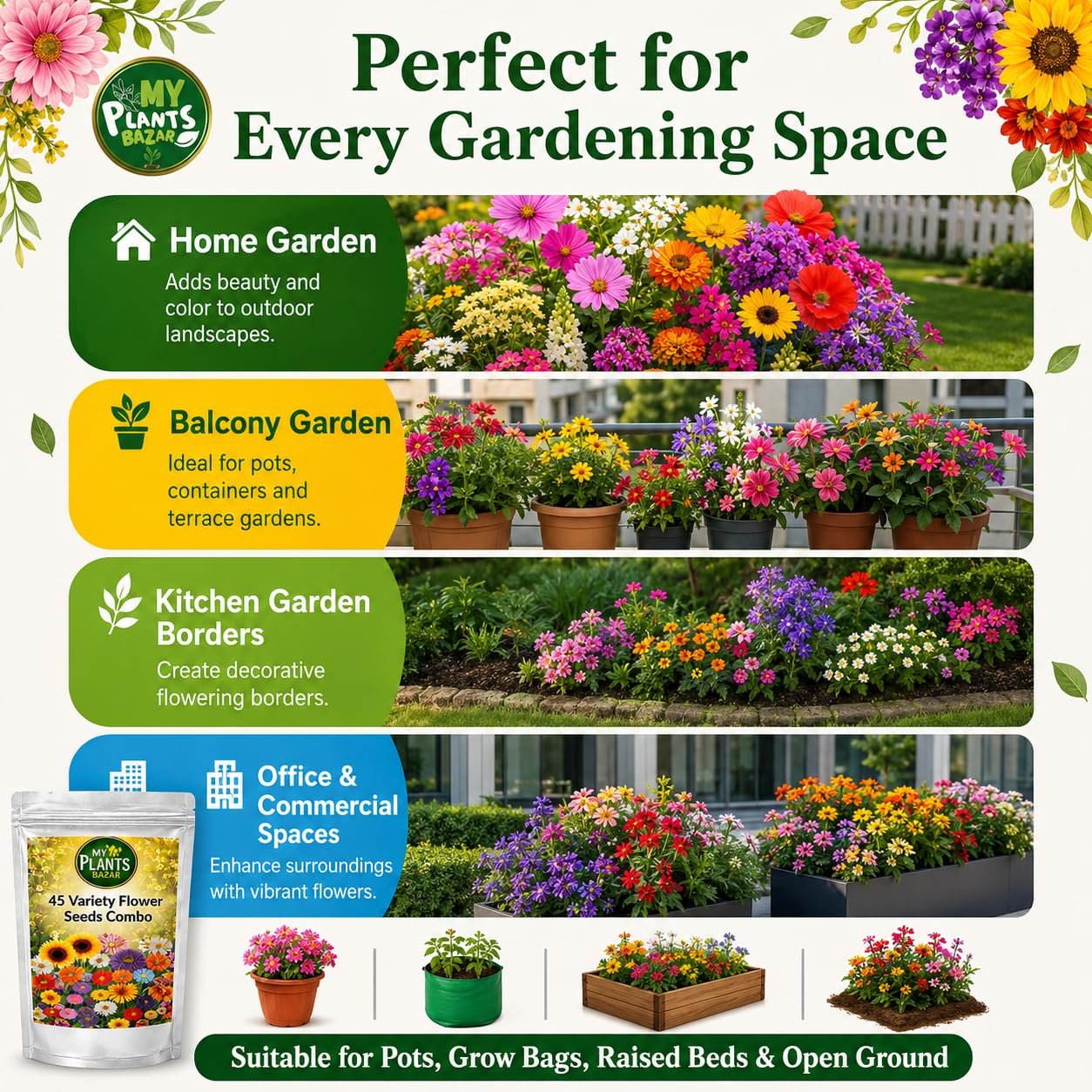 All Season Flower Seeds Combo Pack for Home Garden – 45 Varieties, 2700+ Seeds for Balcony, Terrace & Outdoor Gardening | High Germination Mixed Flower Seeds Kit for All Seasons - Image 4