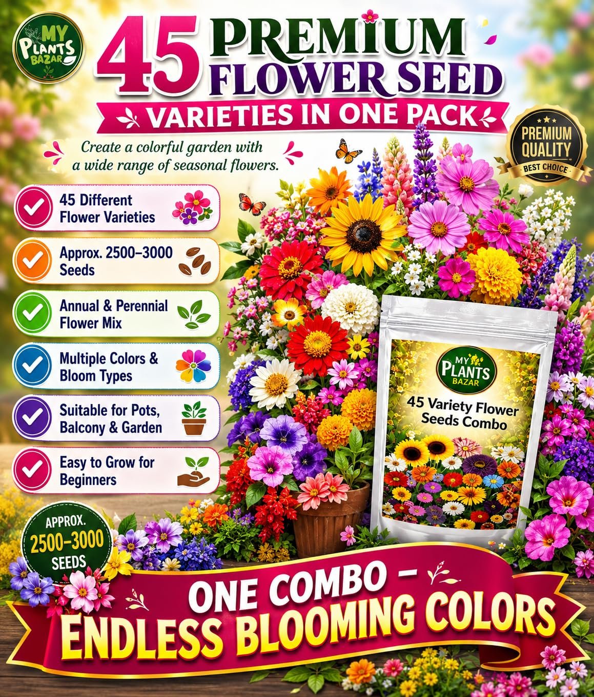All Season Flower Seeds Combo Pack for Home Garden – 45 Varieties, 2700+ Seeds for Balcony, Terrace & Outdoor Gardening | High Germination Mixed Flower Seeds Kit for All Seasons - Image 3