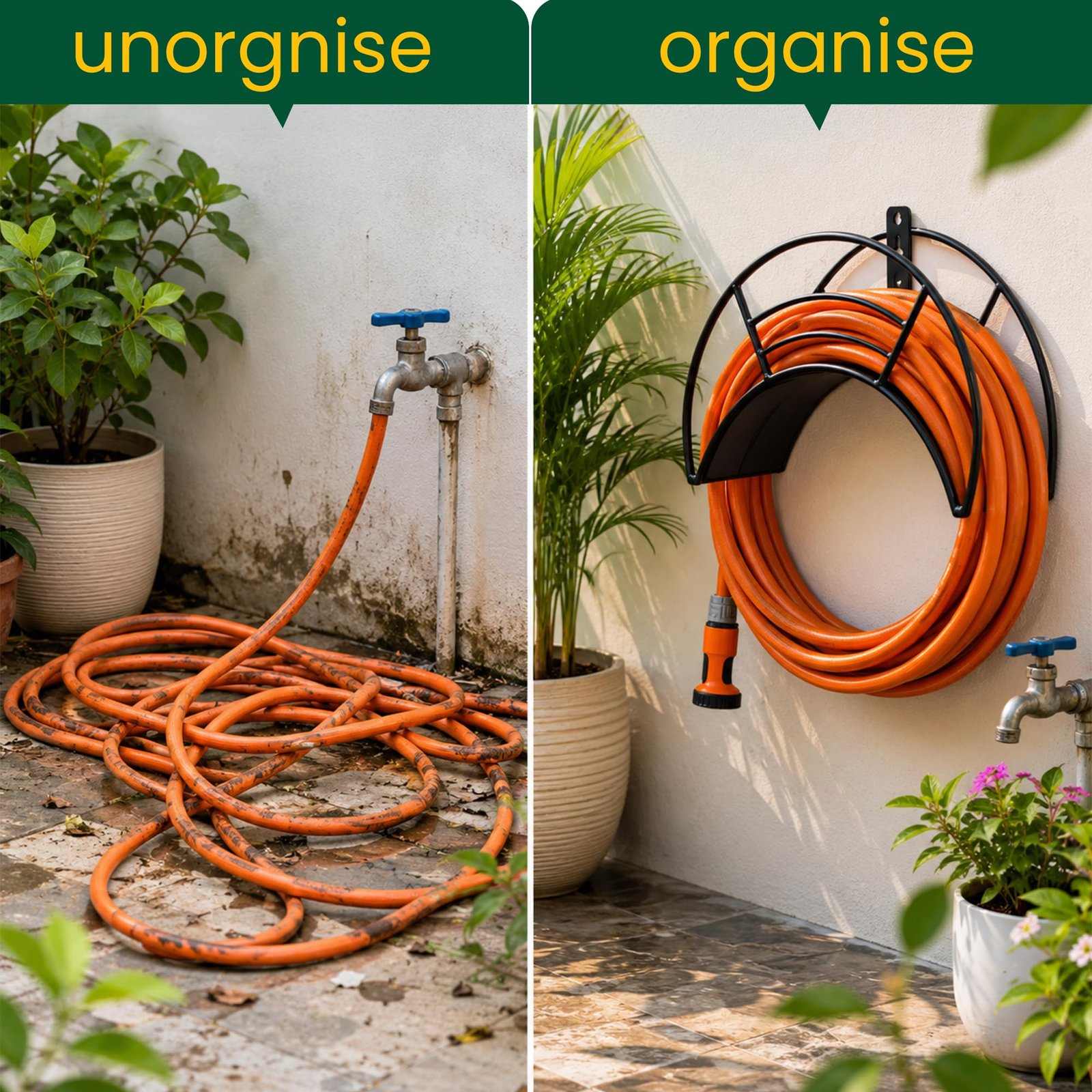 Urban Plant Wall Mount Garden Hose Hanger | Heavy-Duty Watering Hose Reel Holder for Garden, Outdoor, and Garage | Durable Metal Storage Hook for Hose Organization (Black) - Image 3