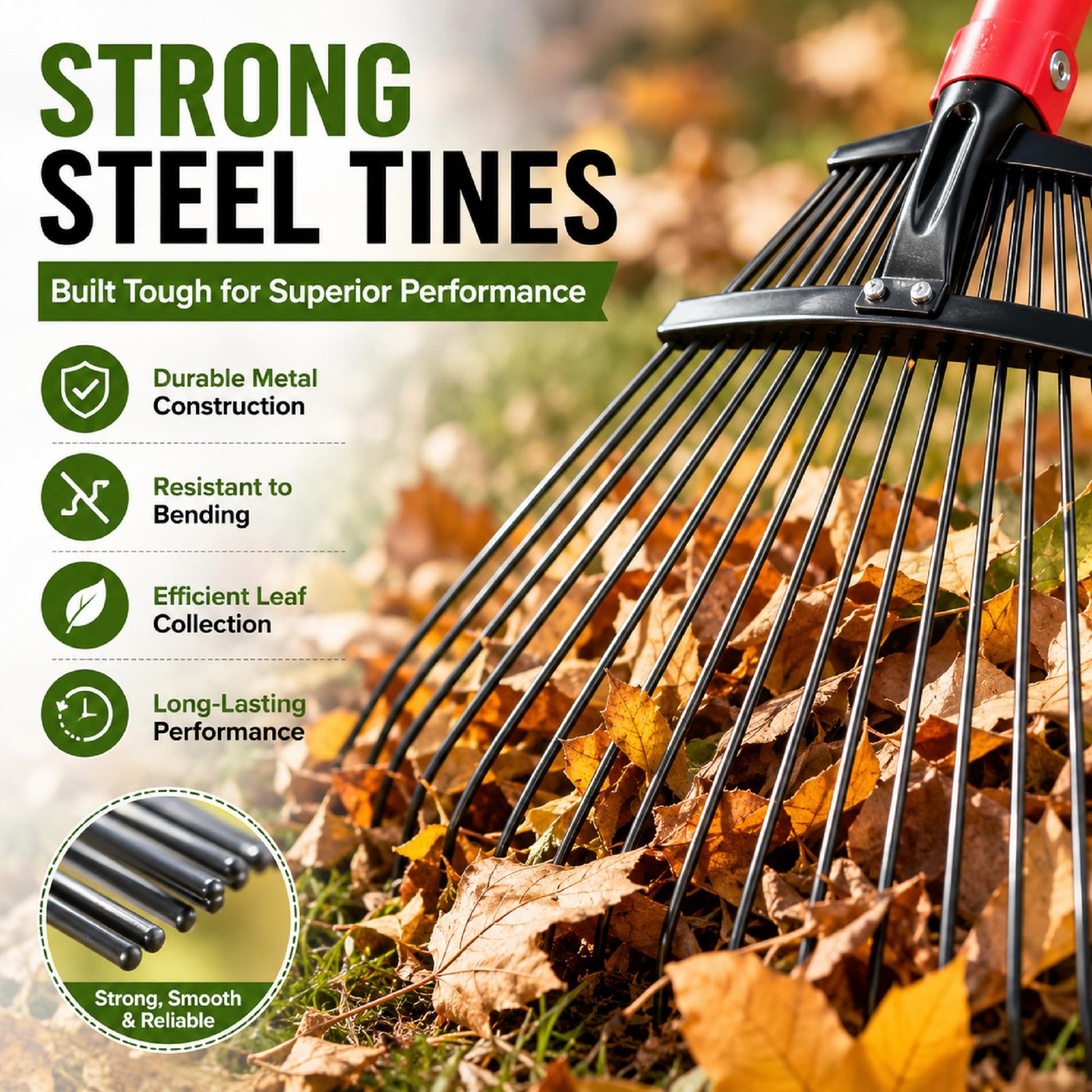 DAP Telescopic Metal Rake, 31 to 64 Inch Adjustable Expanding Handle Rake for Quick Clean Up of Lawn and Yard, Garden Leaf Rake and Roof | Garden Broom with Long Handle for Leaves - Image 4