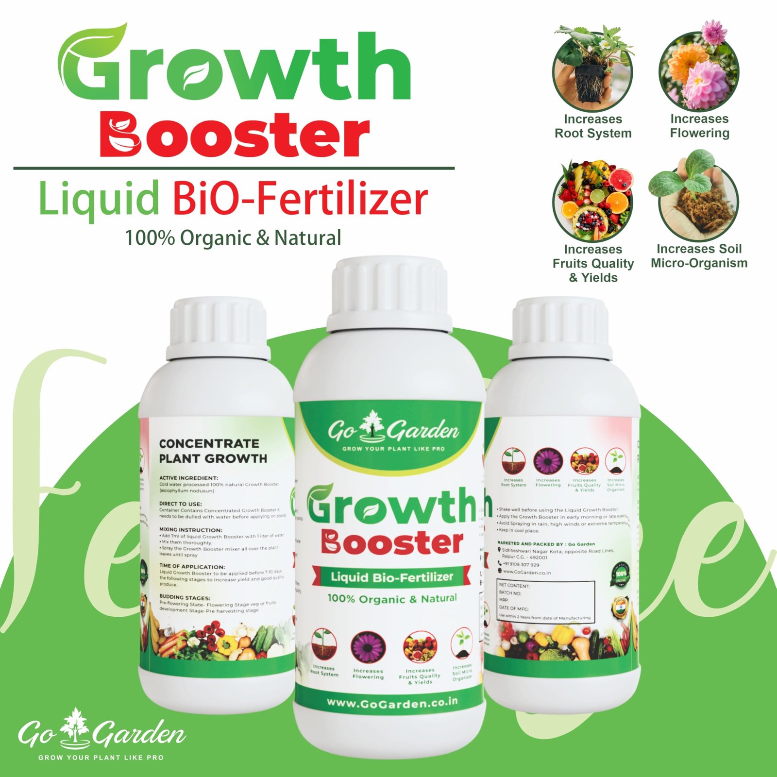 Go Garden Growth Boost Liquid Fertilizer: Enhance Plant Growth and Flowering | Home Garden Growth Booster for All Types of Plants | Liquid Fertilizer for Indoor and Outdoor Gardens 250 ML - Image 2