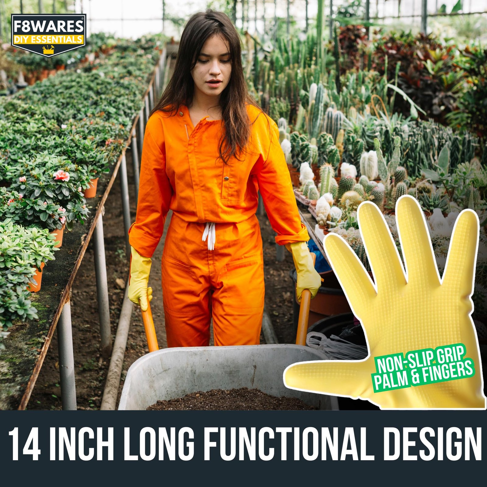 F8WARES 14 Inch Long & Thick Rubber Heavy Duty Gardening Gloves - Waterproof Hand Gloves for Garden Work - Handling Accessories Tools & Equipments for Home Garden,Dairy Farming, Beekeeping & Kitchen - Image 4