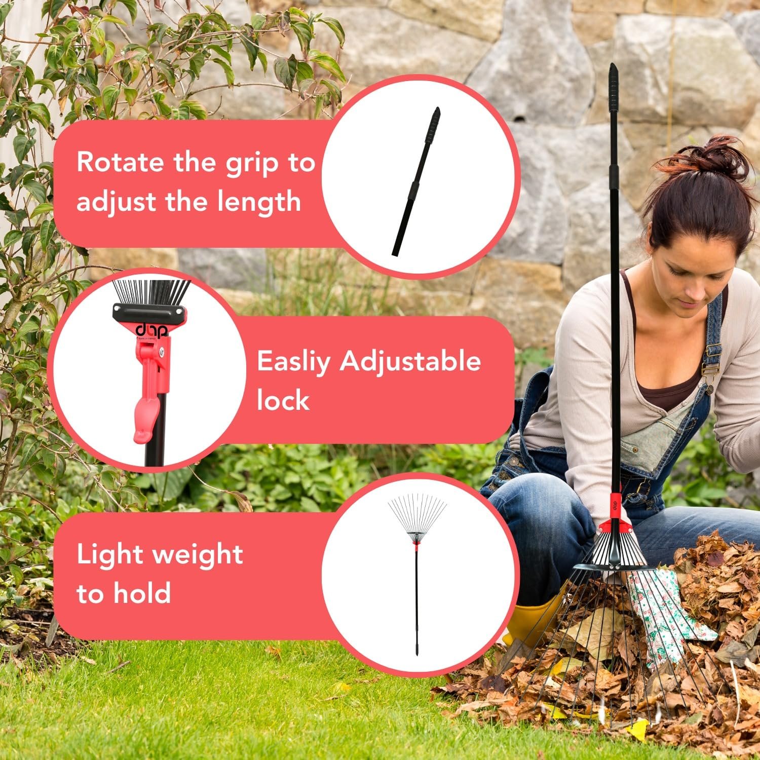 DAP Telescopic Metal Rake, 31 to 64 Inch Adjustable Expanding Handle Rake for Quick Clean Up of Lawn and Yard, Garden Leaf Rake and Roof | Garden Broom with Long Handle for Leaves - Image 5